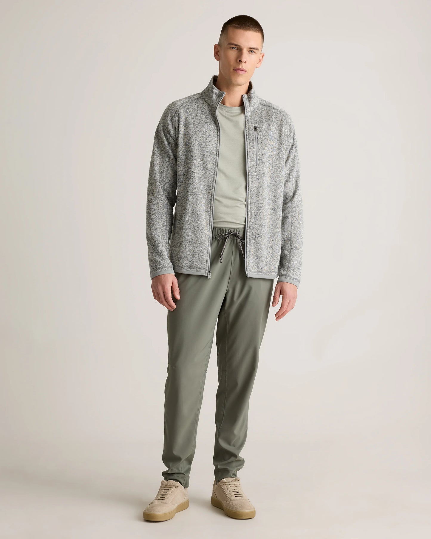 Sweater-Knit Fleece Full-Zip Jacket - XS / Heather Mineral Green
