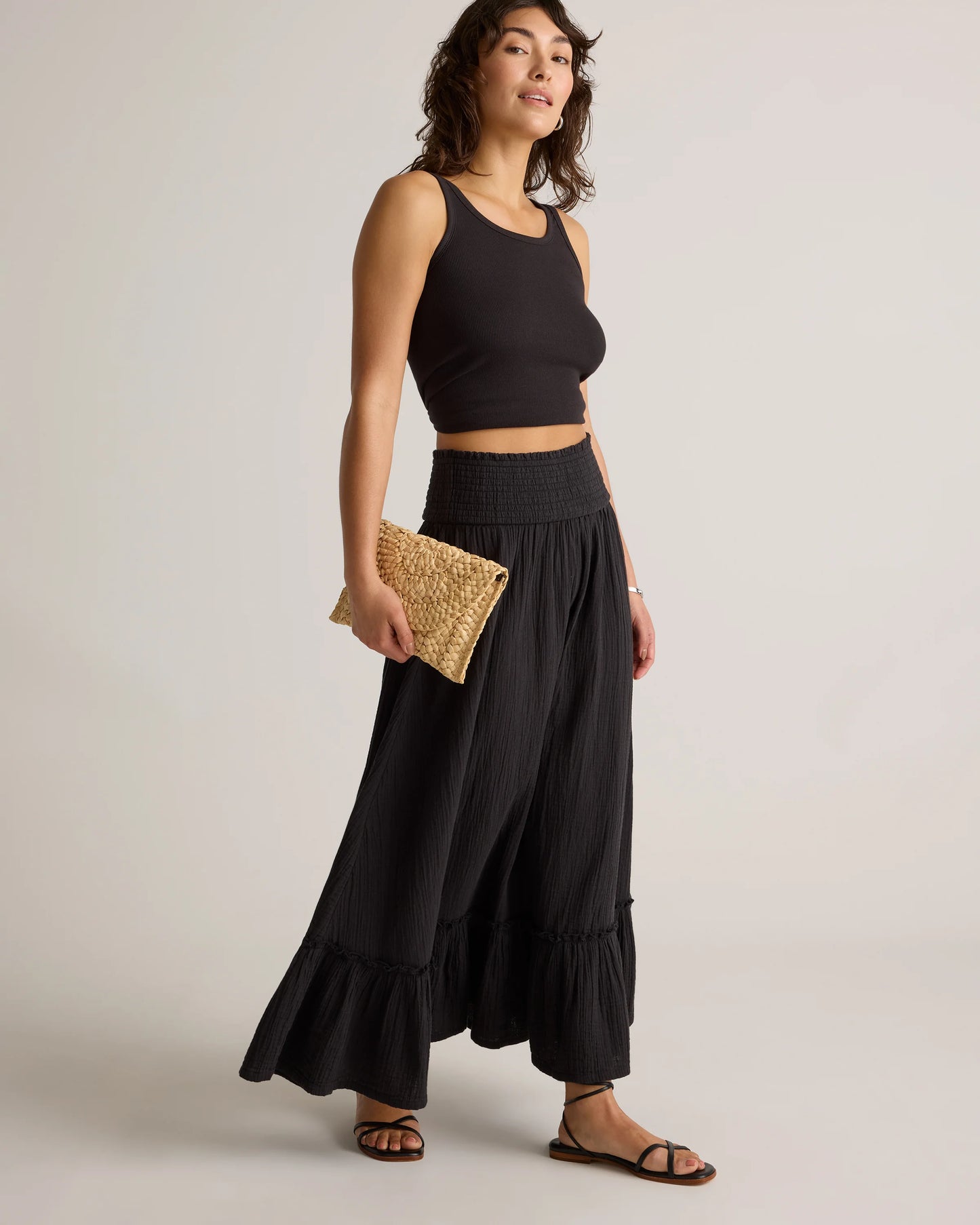 100% Organic Cotton Gauze Smocked Maxi Skirt - XS / Blue Gingham