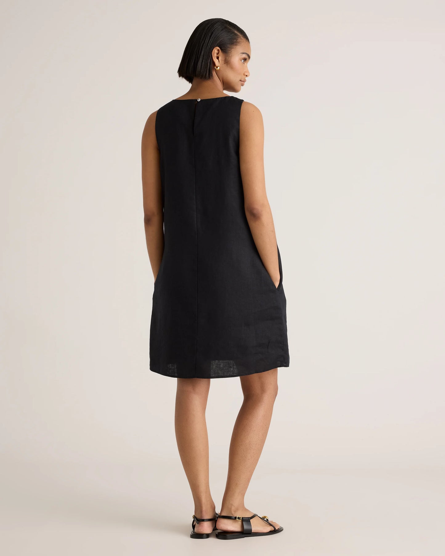 100% European Linen Tank Mini Dress - XS / Deep Navy