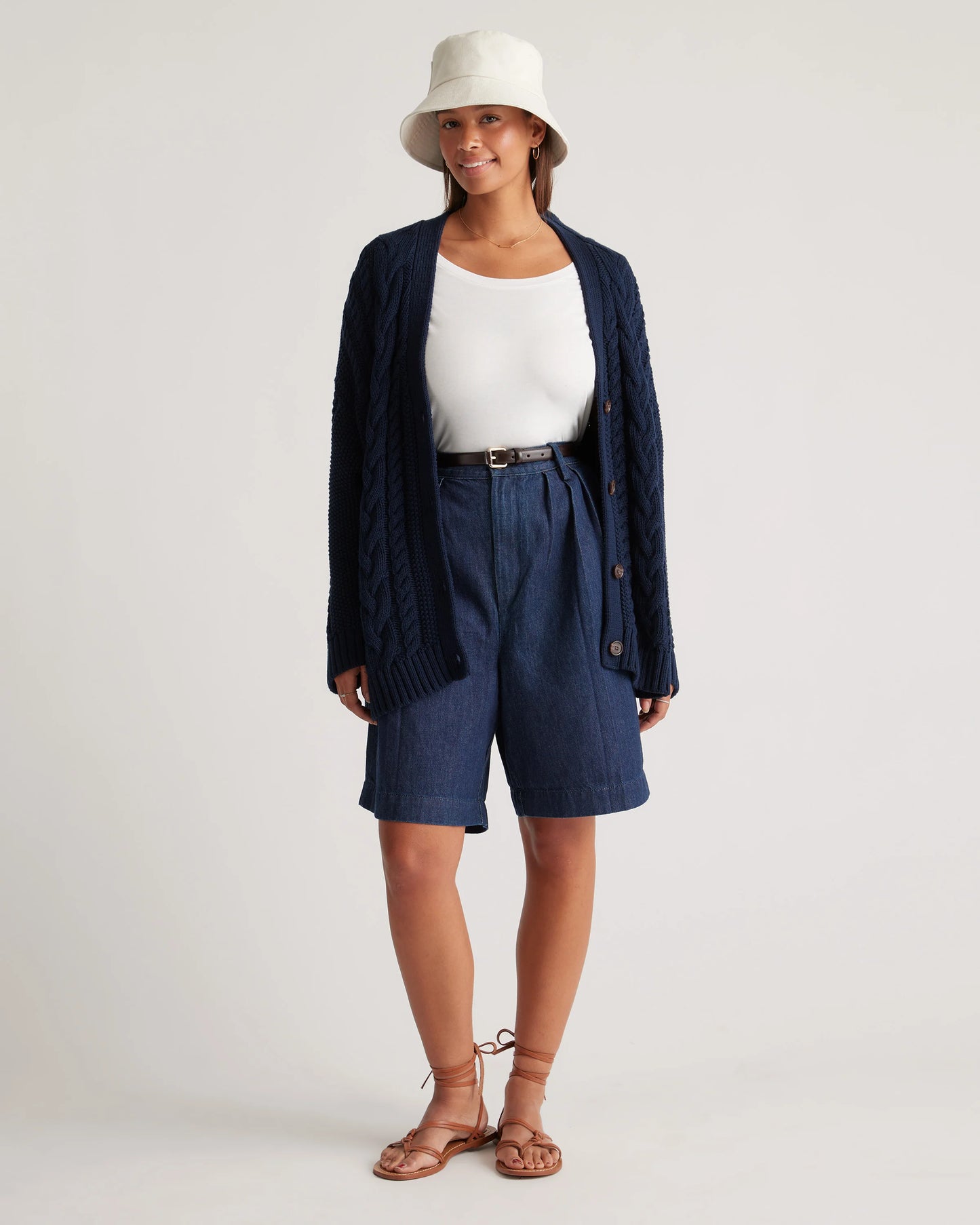 100% Organic Cotton Oversized Cable Cardigan - XS / Heather Brown