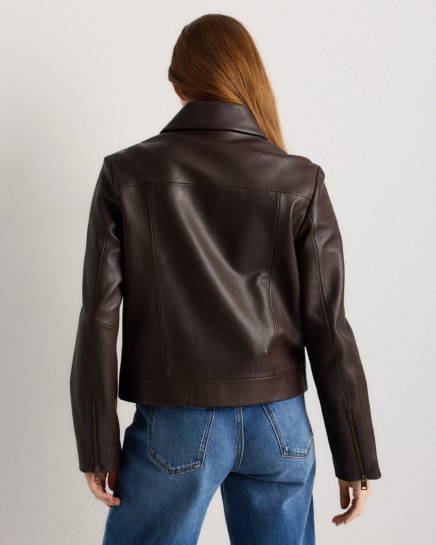 100% Leather Cropped Zip-Front Jacket - XS / True Black