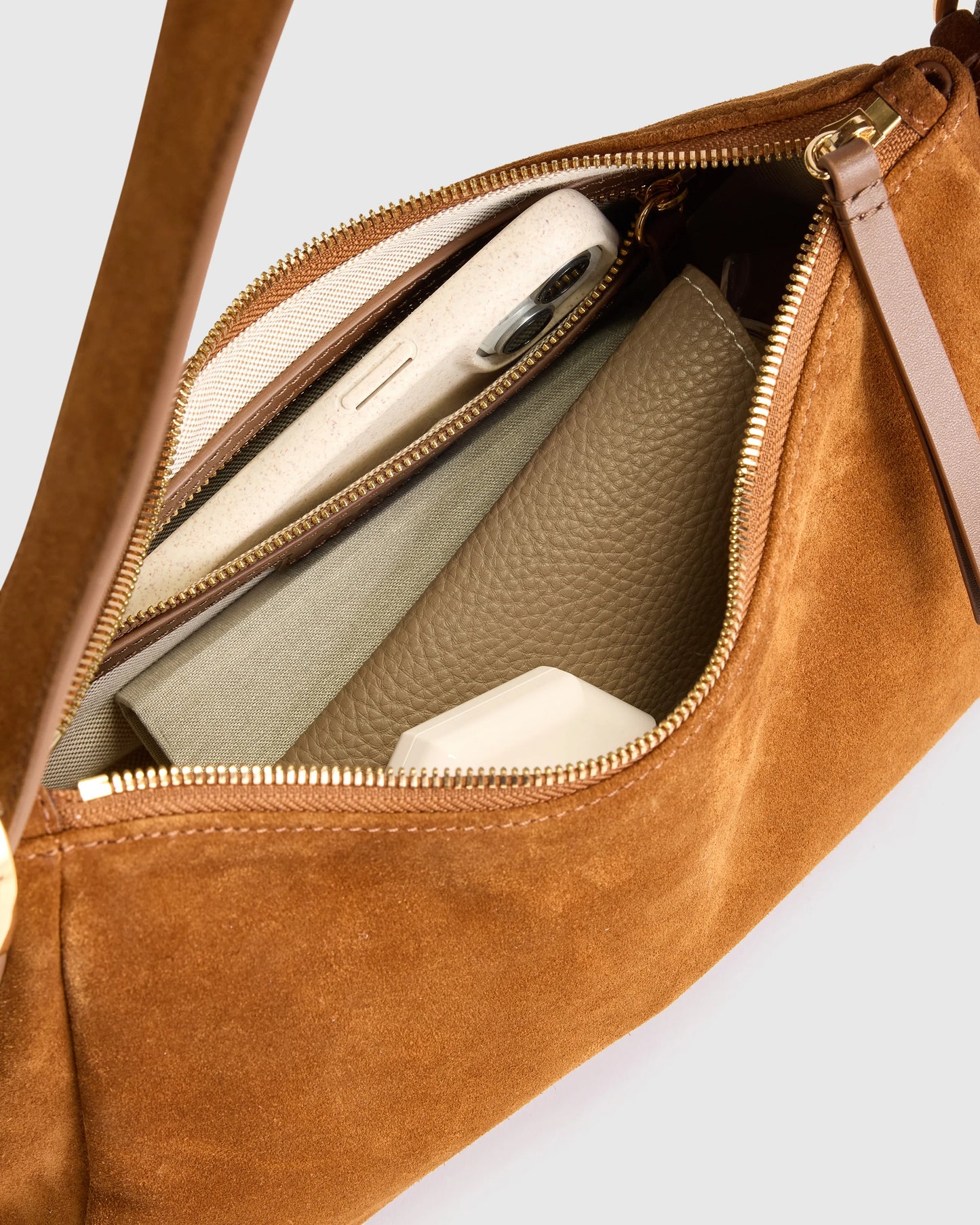 Italian Suede Small Shoulder Bag - One Size / Chocolate Brown