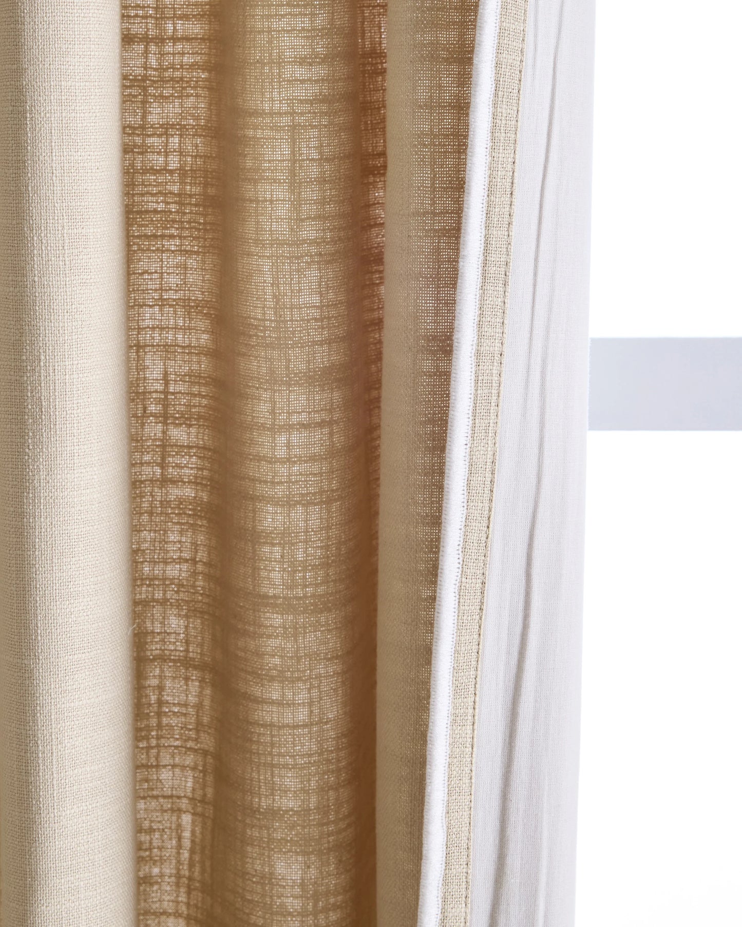 Piped Edge Cotton Curtain - Single Panel - 48x84 / Ivory/Black Piping
