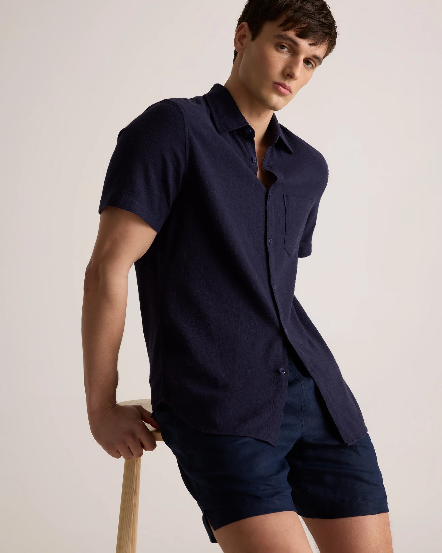 Organic Cotton Stretch Selvage Short Sleeve Shirt - S / Olive