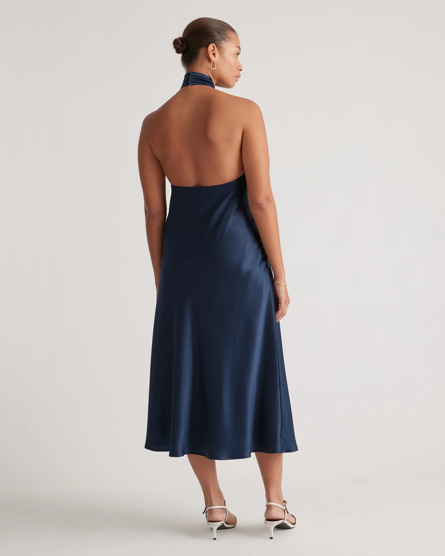 100% Washable Silk Twist Halter Midi Dress - XS / Black