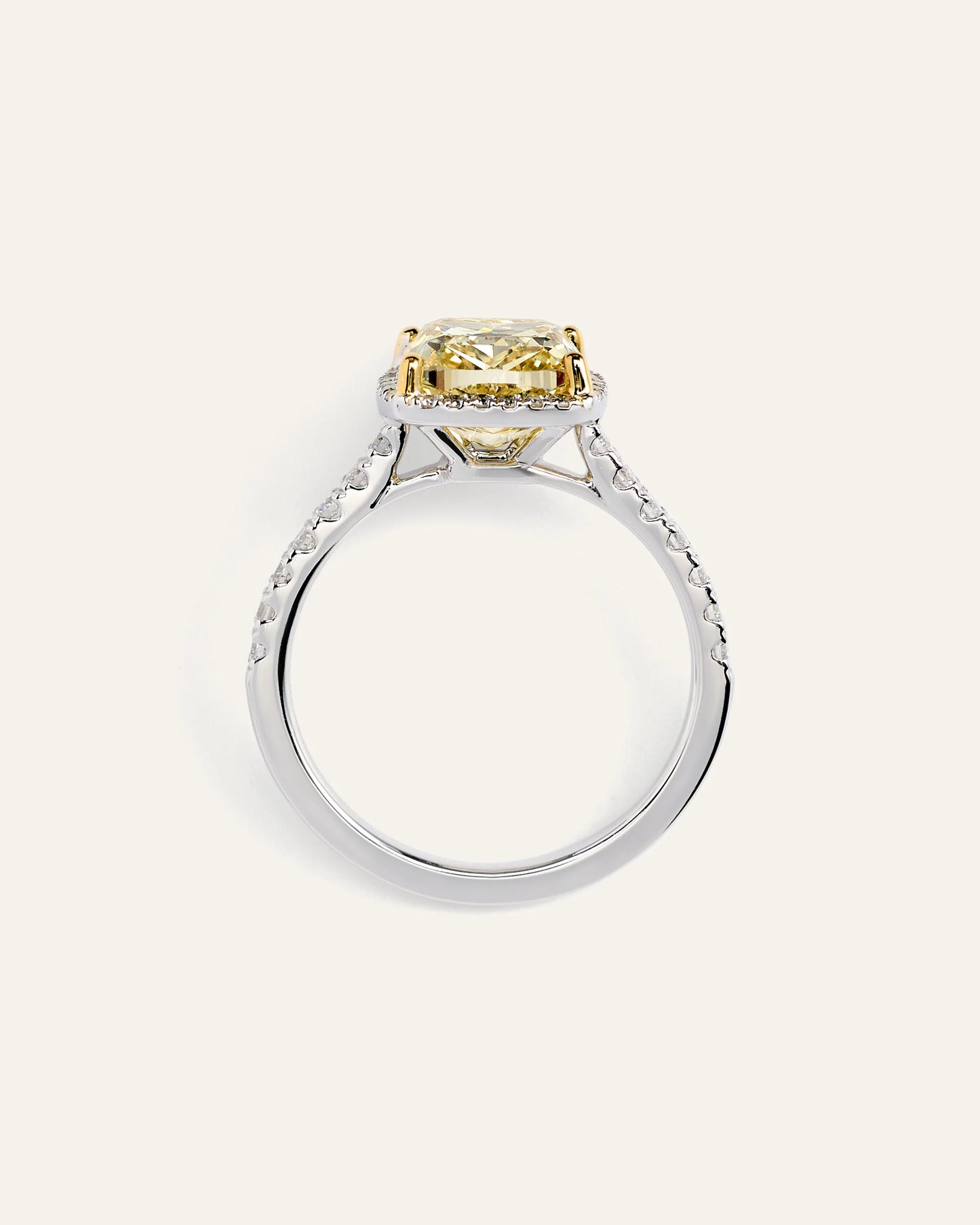 14K Gold Yellow Lab Grown Diamond Cushion Halo Engagement Ring - 3ct - 4 / No Color