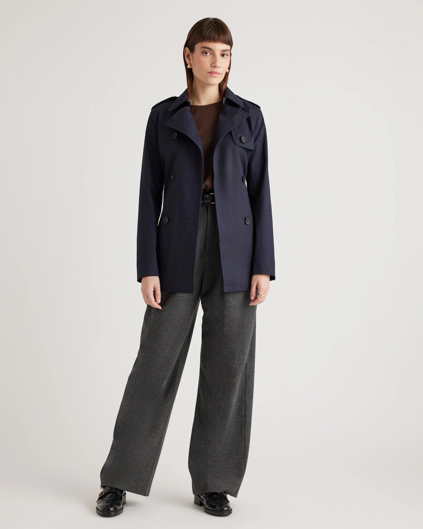 Comfort Stretch Short Trench Coat - XS / Coffee Bean Brown