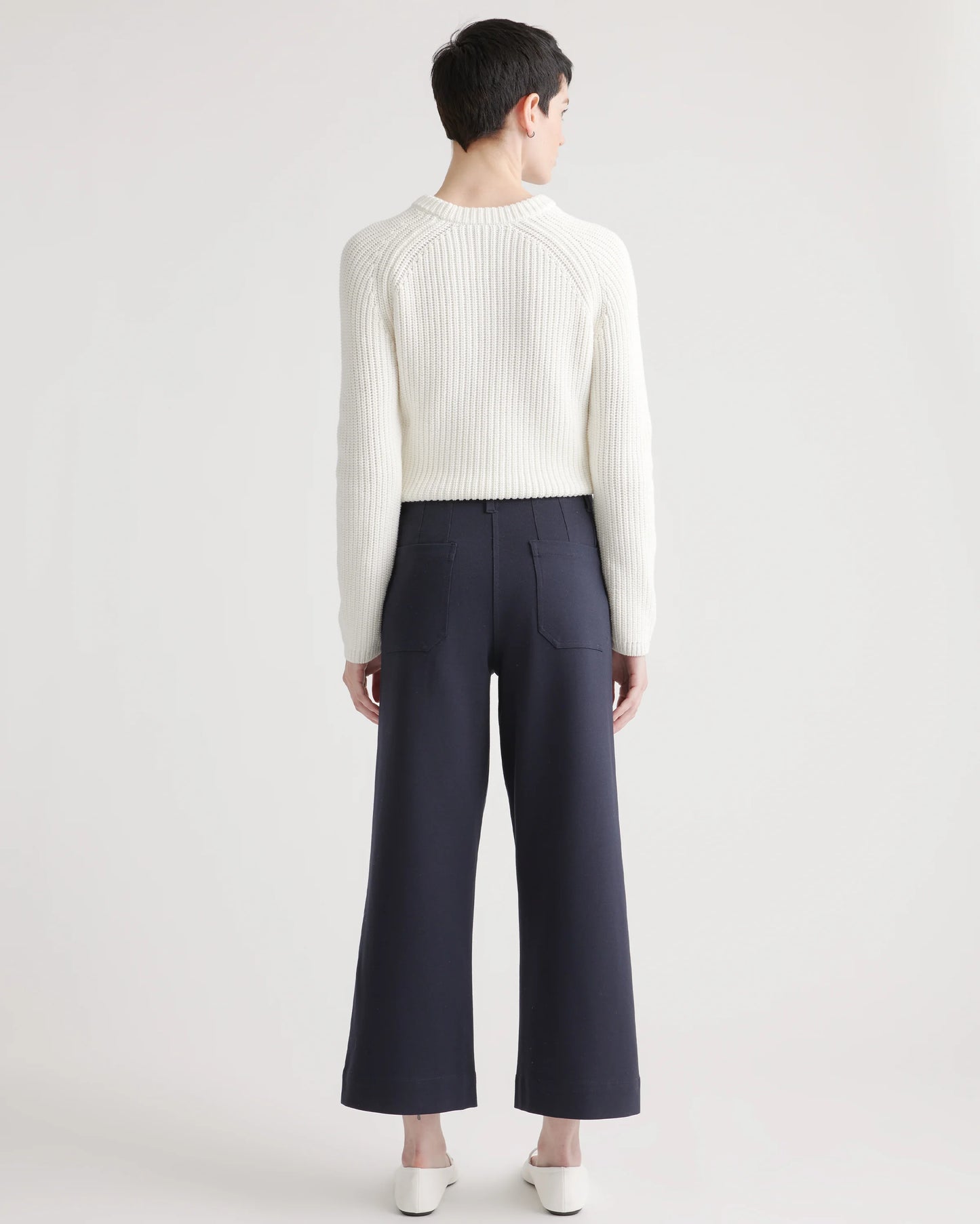 Ultra-Stretch Ponte Cropped Wide Leg Pant - 0 / Navy
