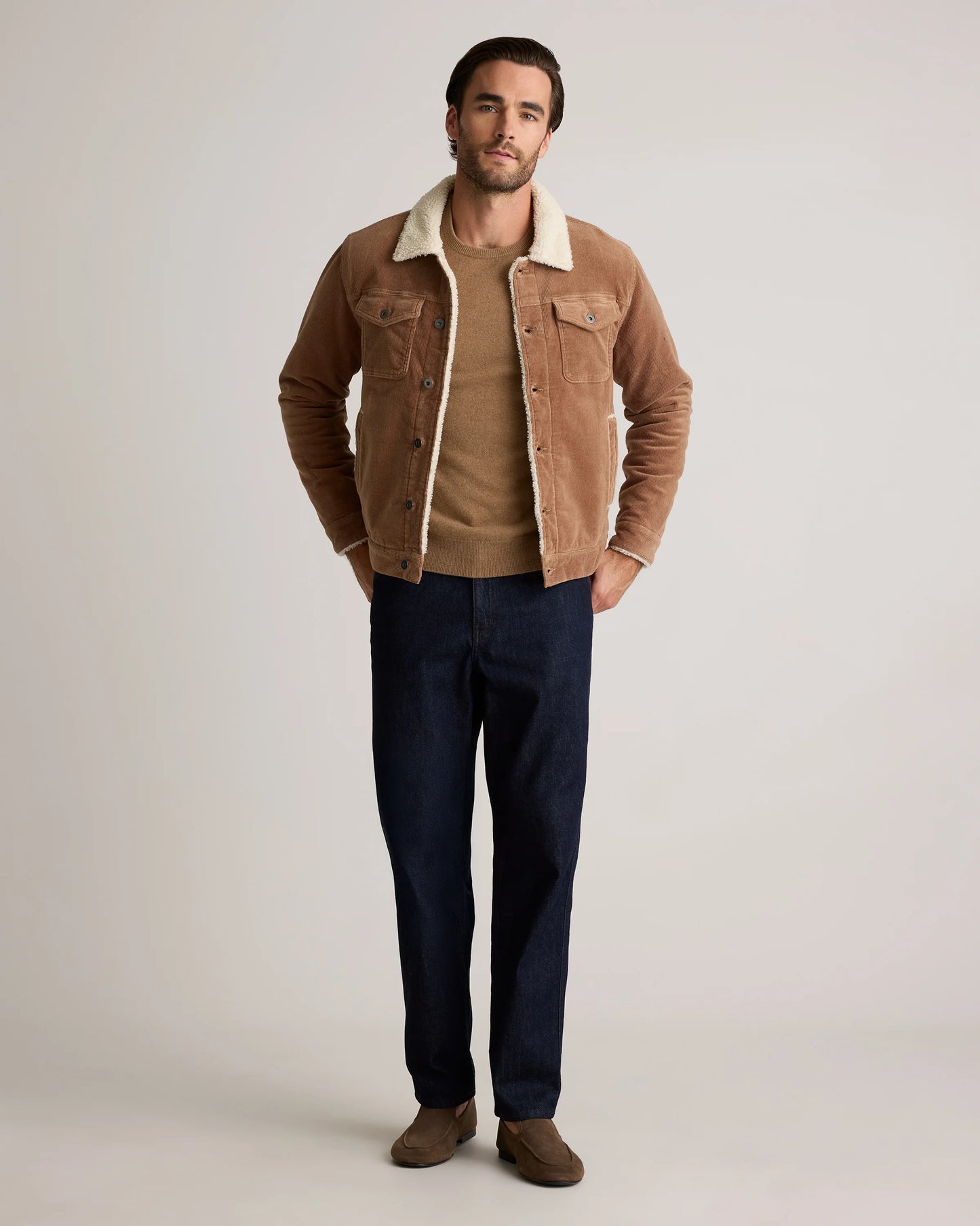 Organic Stretch Corduroy Sherpa-Lined Trucker Jacket - S / Espresso