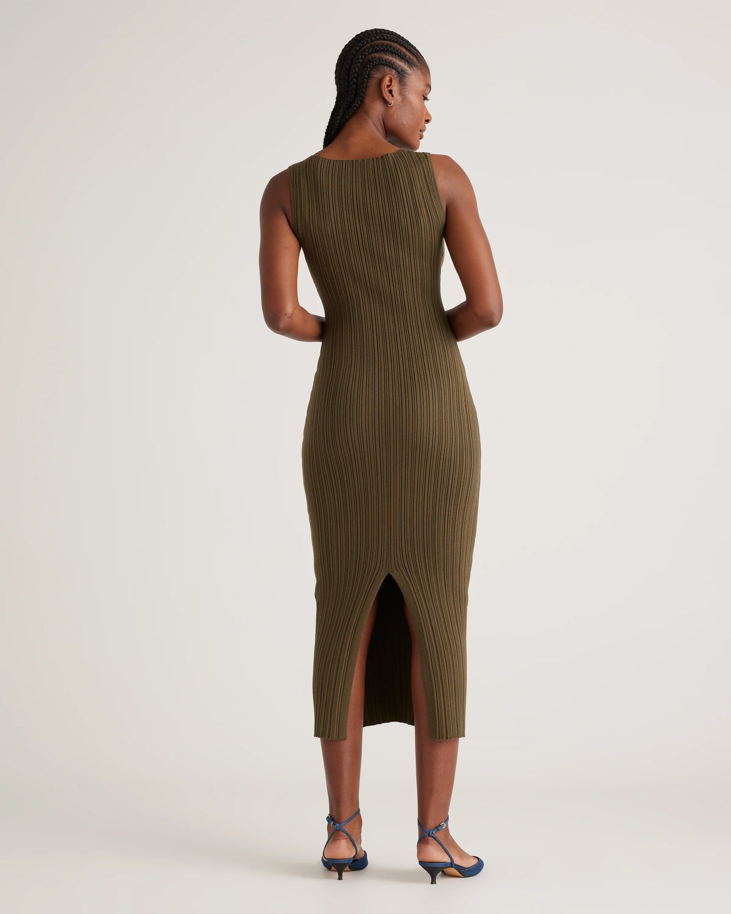 Cotton Cashmere Ribbed Sleeveless Midi Dress - XS / Heather Oatmeal