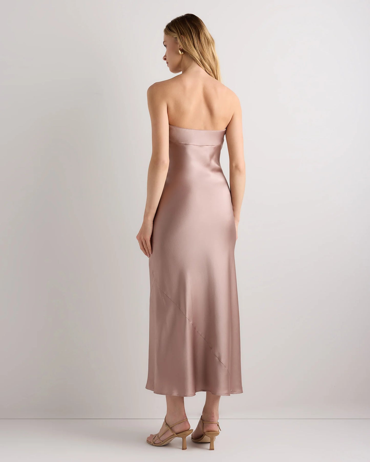100% Washable Silk Strapless Midi Dress - XS / Hot Fudge