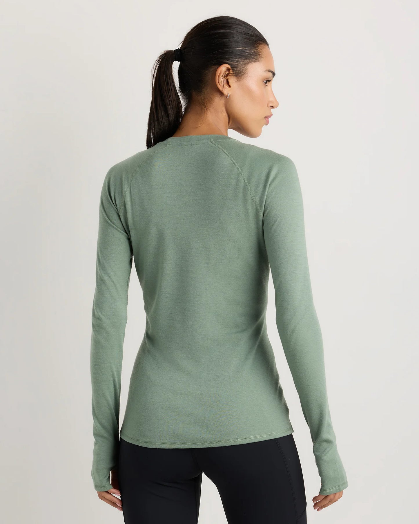 100% Merino Wool Cold Weather Base Layer Crew - XS / Sea Spray Green
