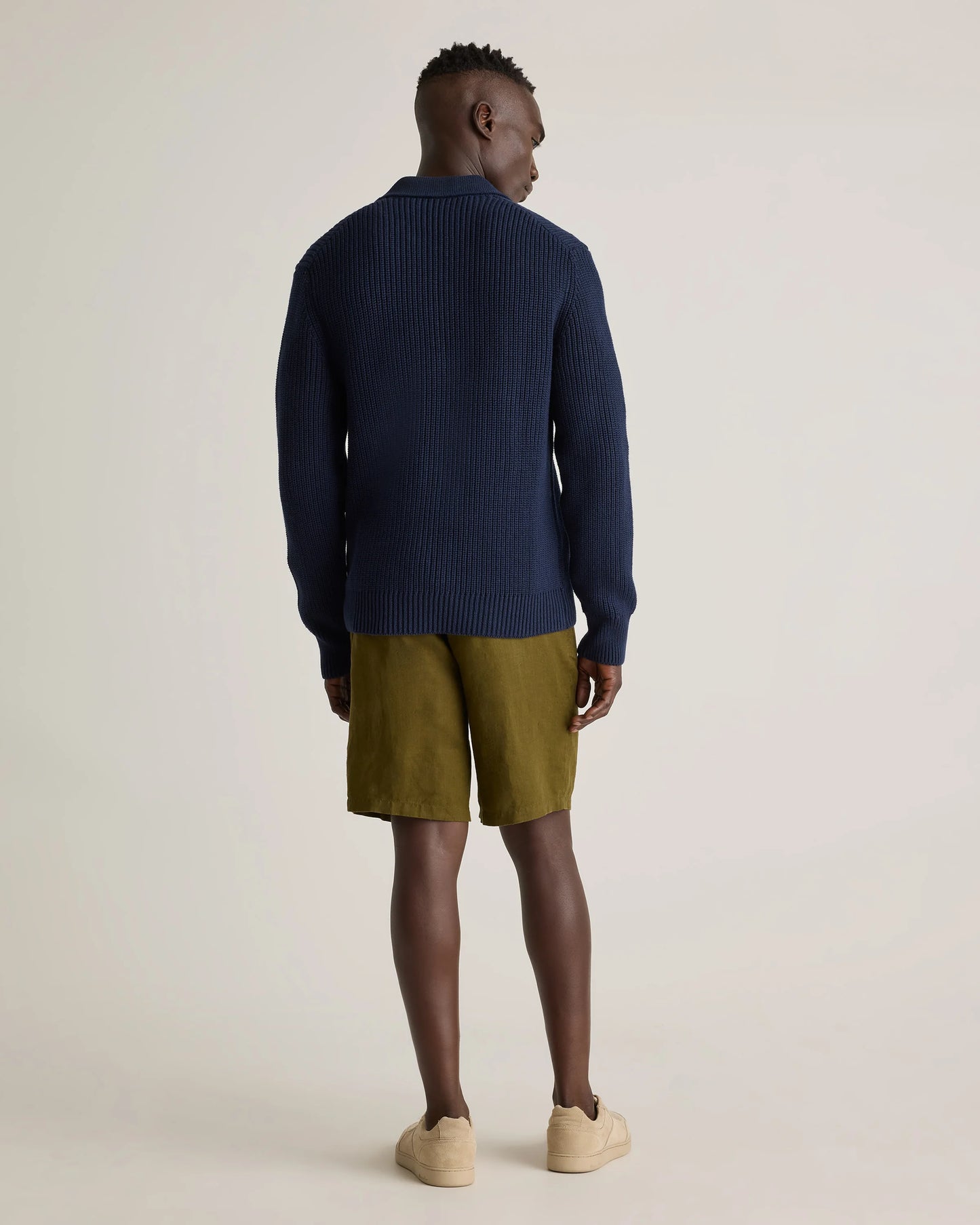 100% Organic Cotton Fisherman Polo Sweater - S / Alabaster