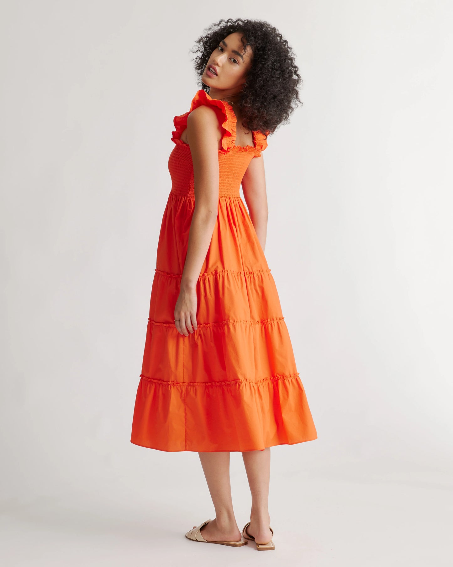 100% Organic Cotton Poplin Smocked Midi Dress - XS / Riviera Blue Heirloom Floral