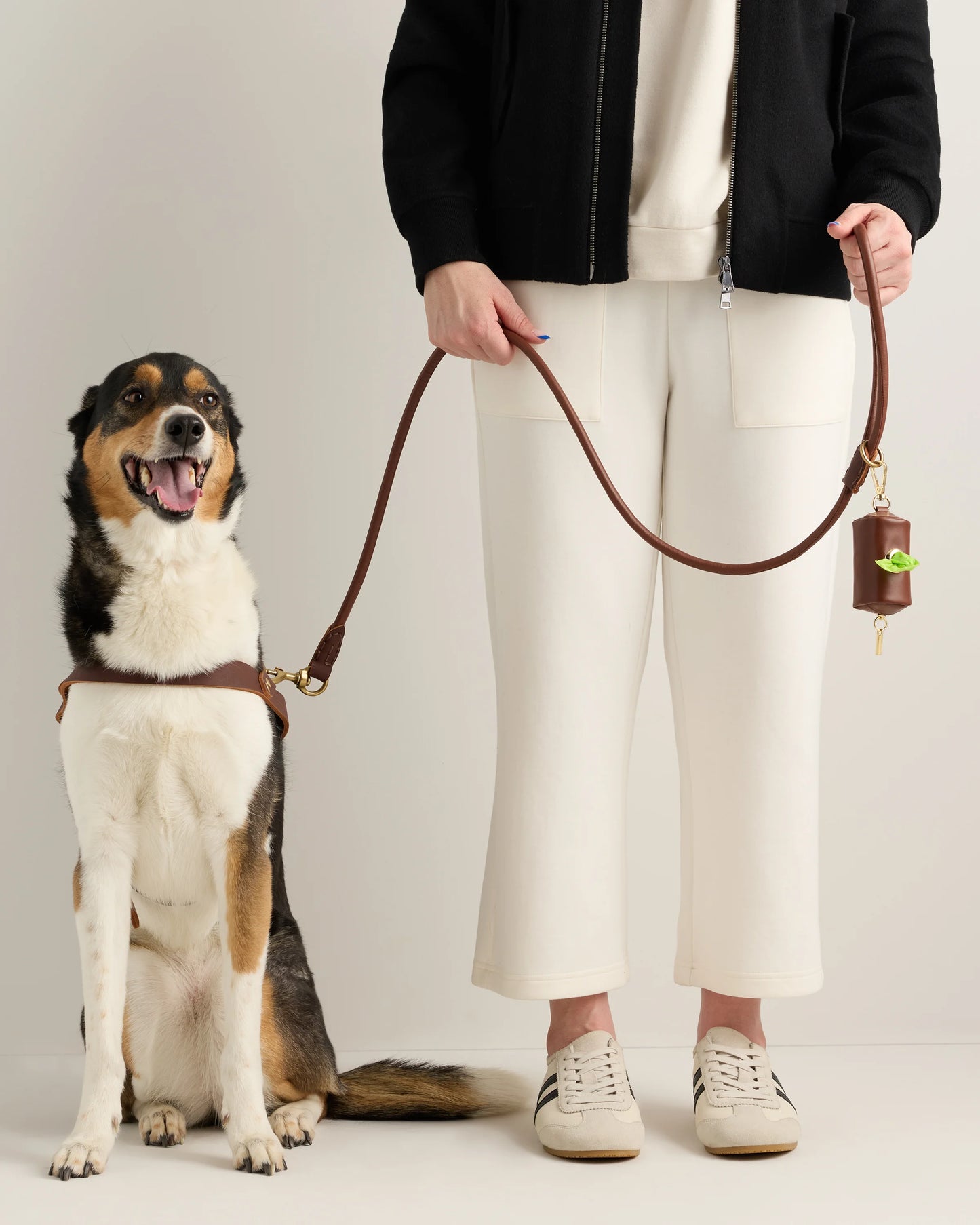 Italian Leather Dog Waste Bag Holder - One size / Brown