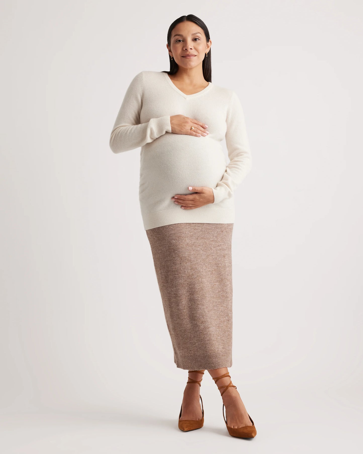 Mongolian Cashmere V-Neck Maternity Sweater - XS / Ivory