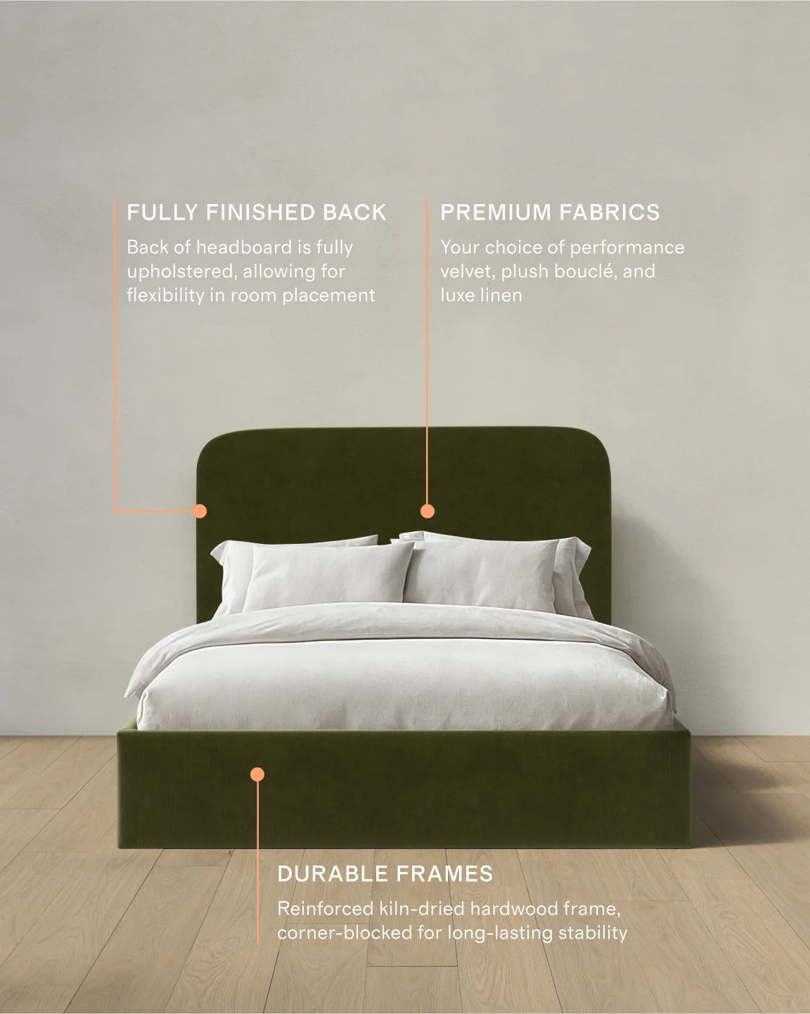 Curved Bed in Performance Velvet - Full / Walnut