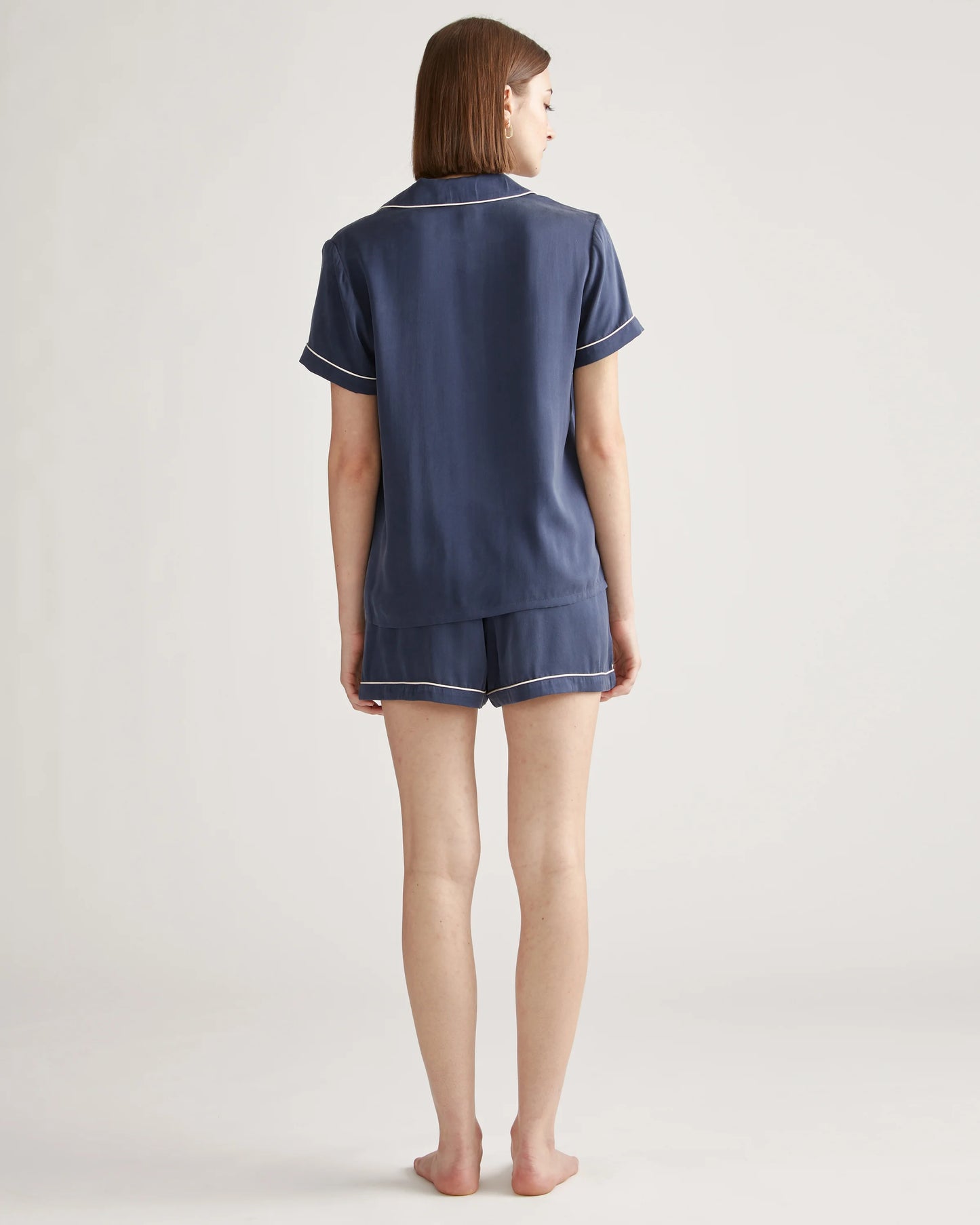 100% Washable Silk Pajama Short with Piping - XS / Indigo