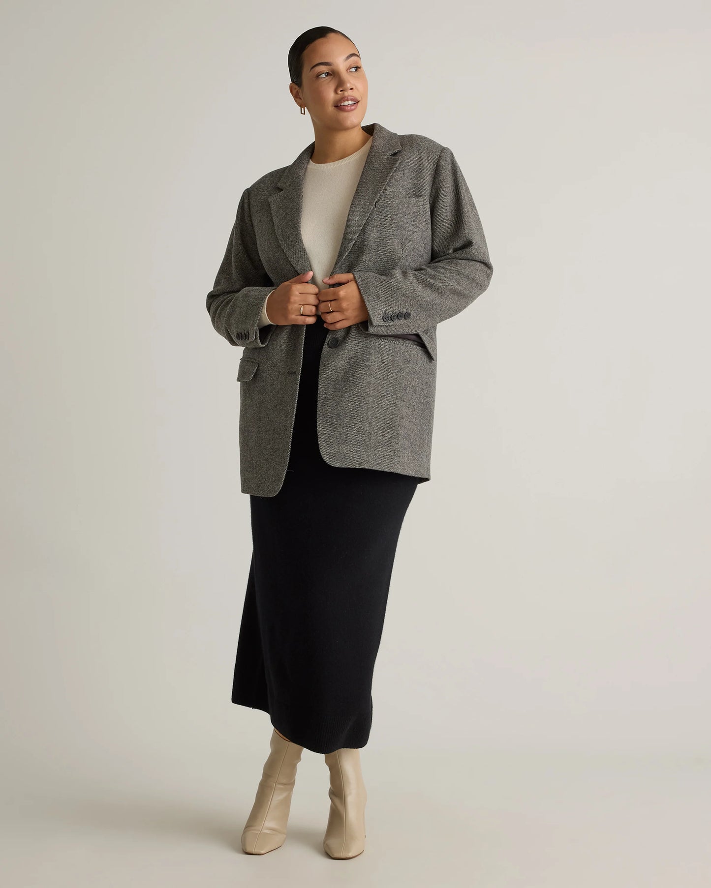 Mongolian Cashmere Fitted Midi Skirt - XS / Brown