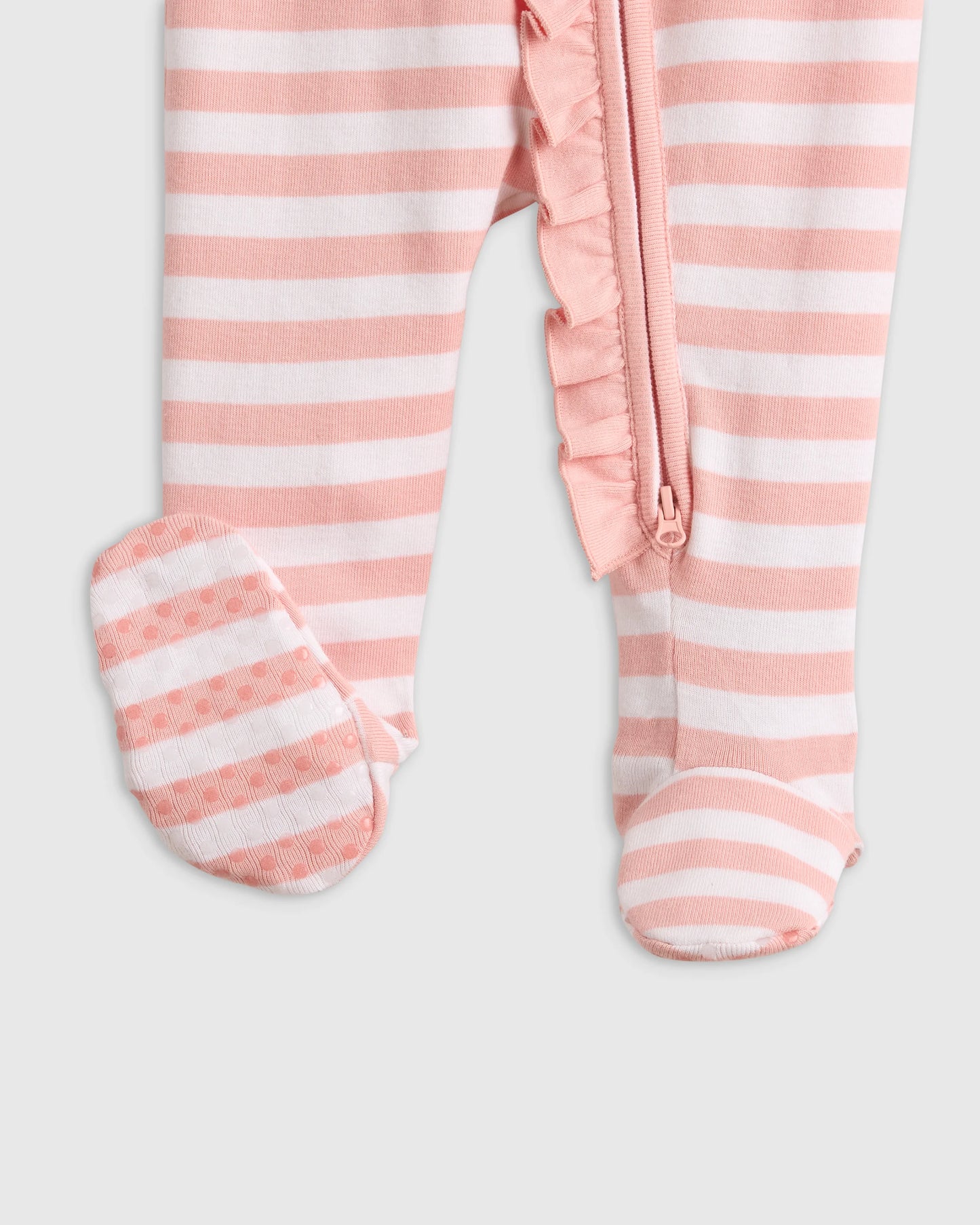 100% Organic Cotton Ruffle Footie - 0-3M / Pink Stripe