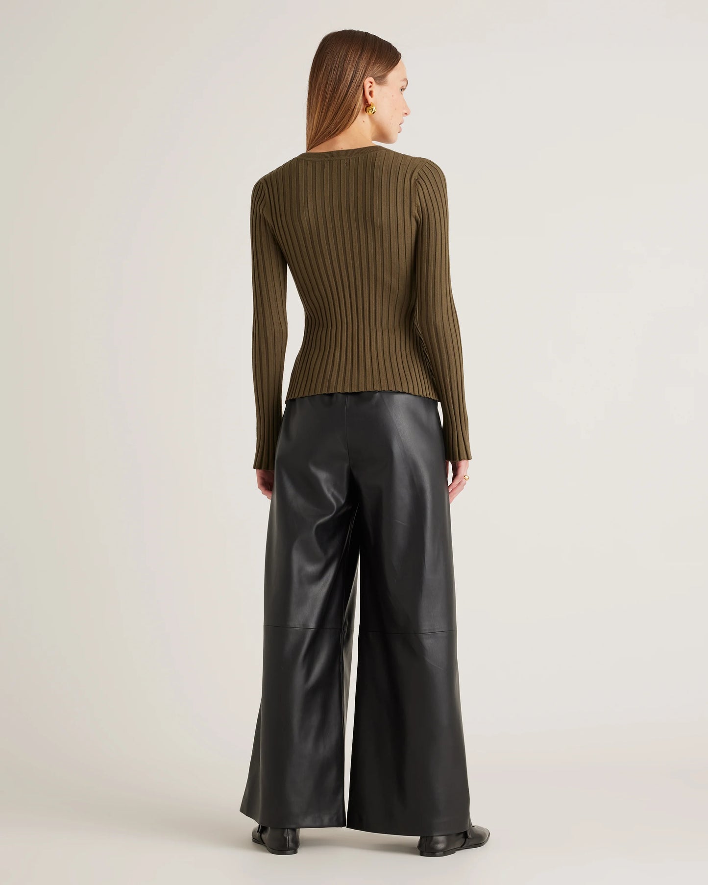 Cotton Cashmere Ribbed Long Sleeve Sweater - XS / Sugar Stone