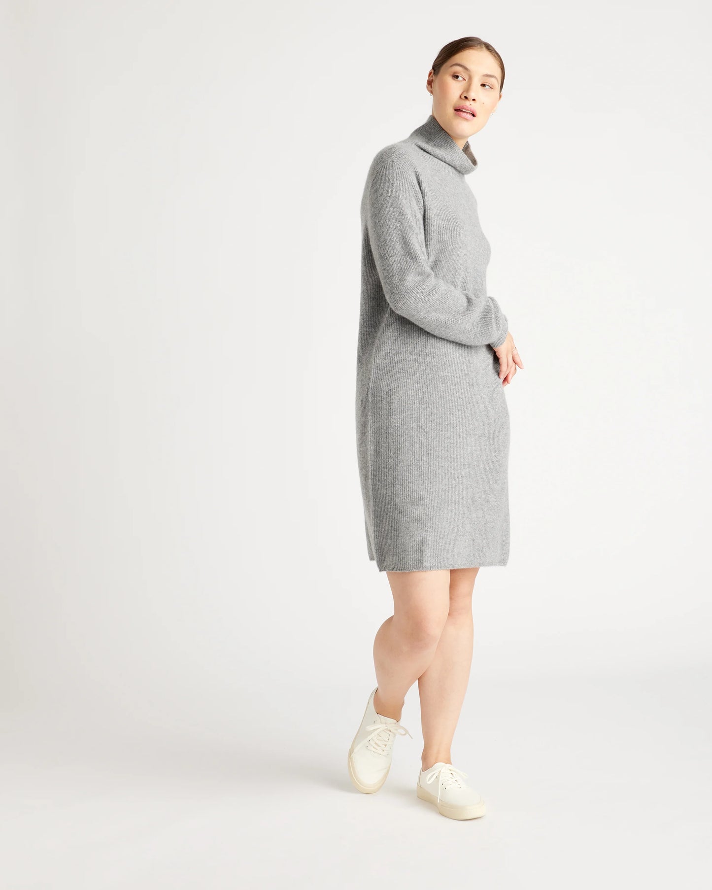 Mongolian Cashmere Textured Sweater Dress - XS / Heather Grey