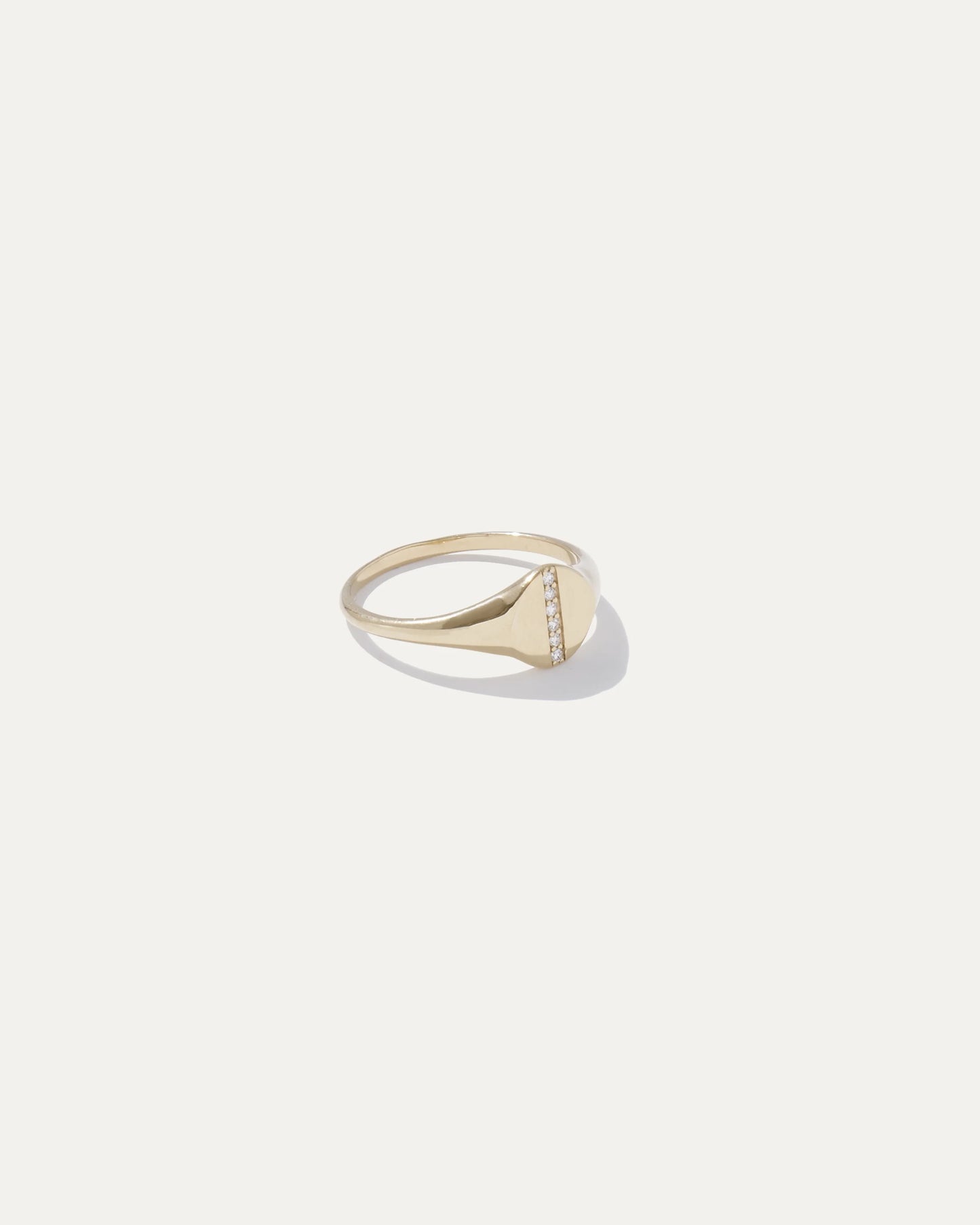 14K Gold Pave Diamond Line Round Signet Ring - 3 / Yellow Gold