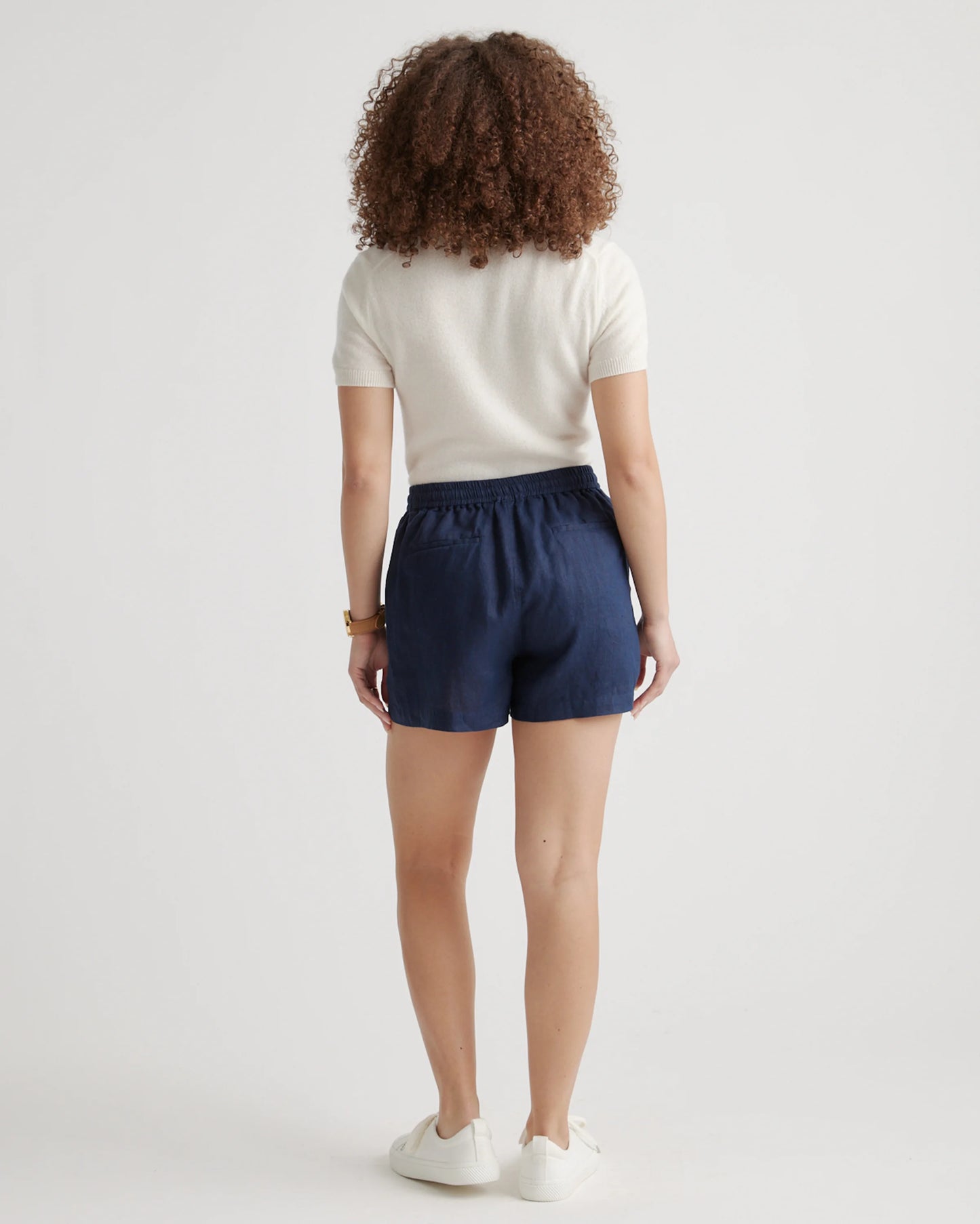 100% European Linen Shorts - XS / Taupe Brown Gingham