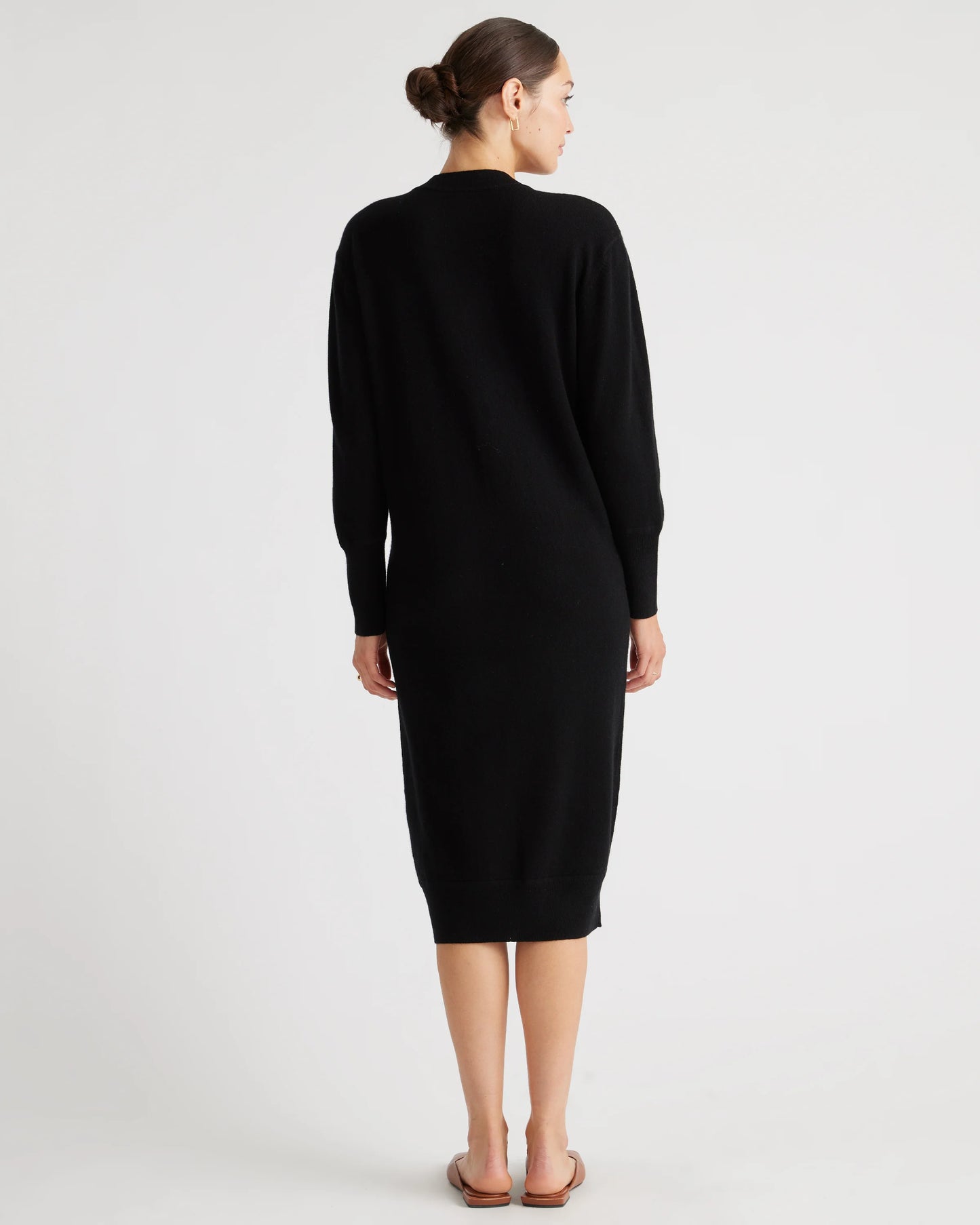 Mongolian Cashmere V-Neck Midi Sweater Dress - XS / Brown