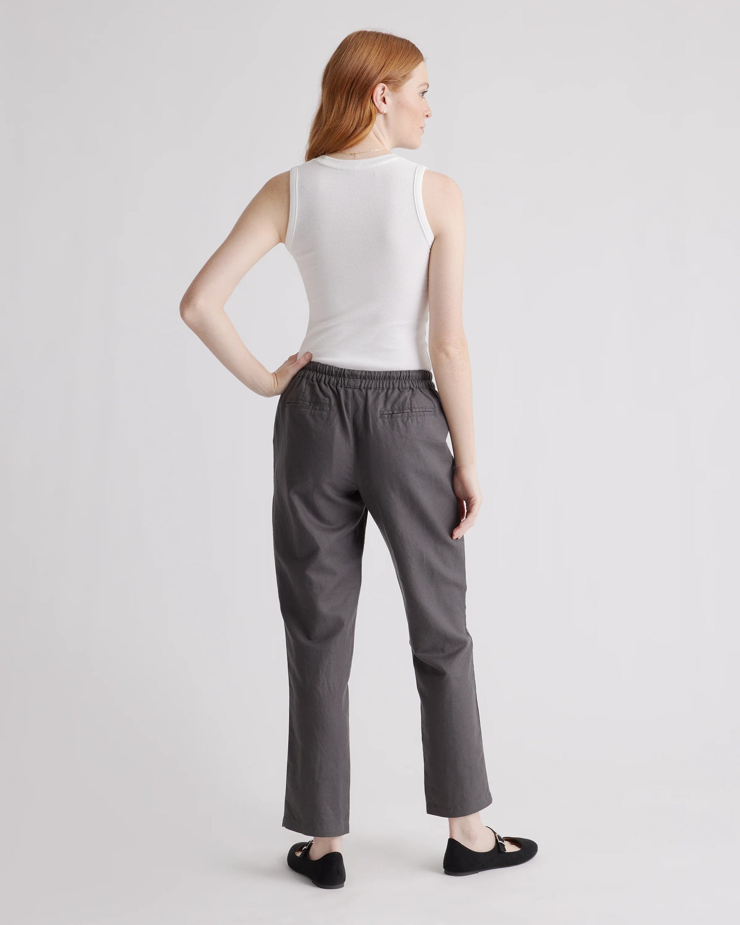 Cotton Linen Twill Straight Leg Pants - XS / Charcoal