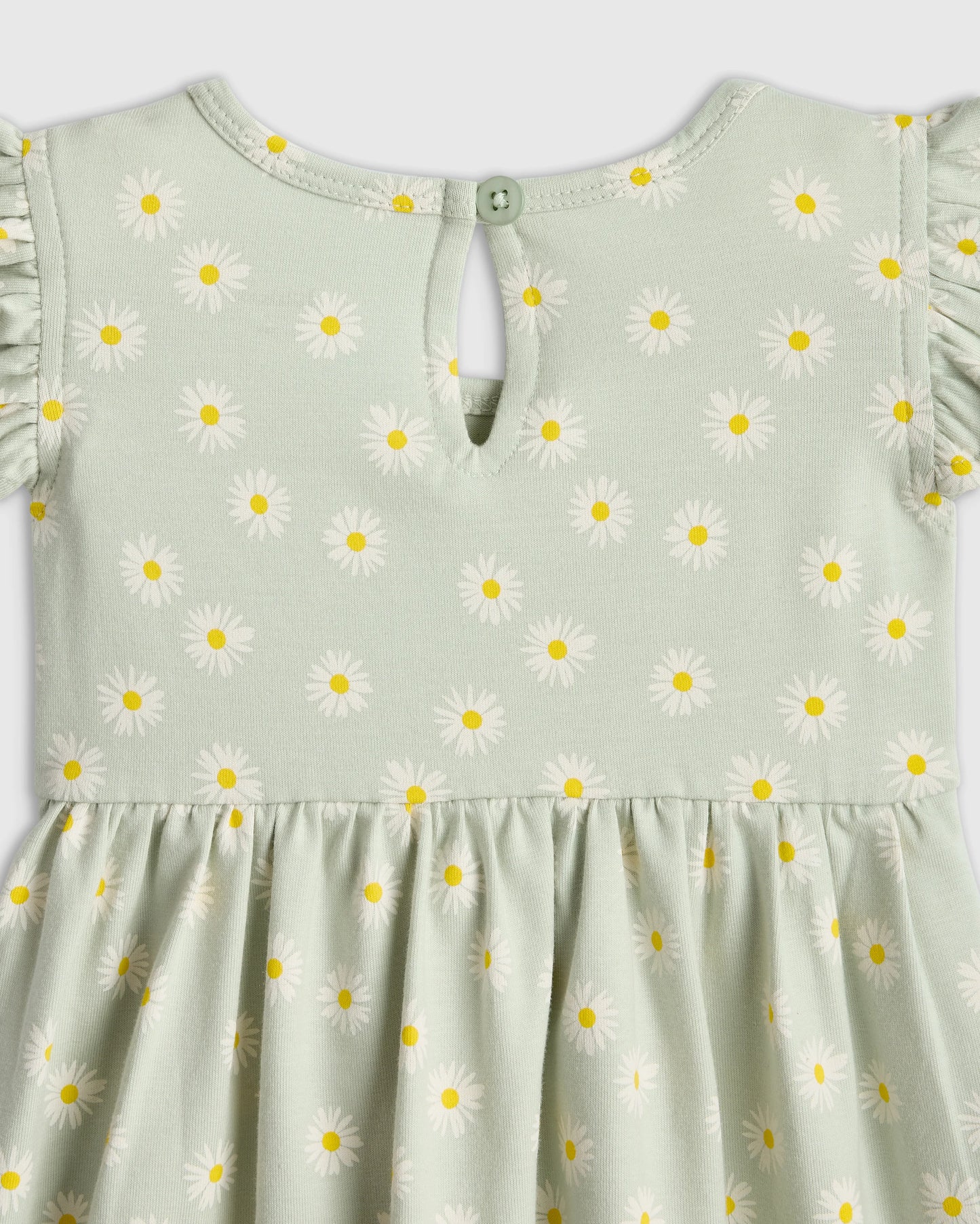 Organic Cotton Sleeveless Ruffle Dress - 6 / Aqua Daisy