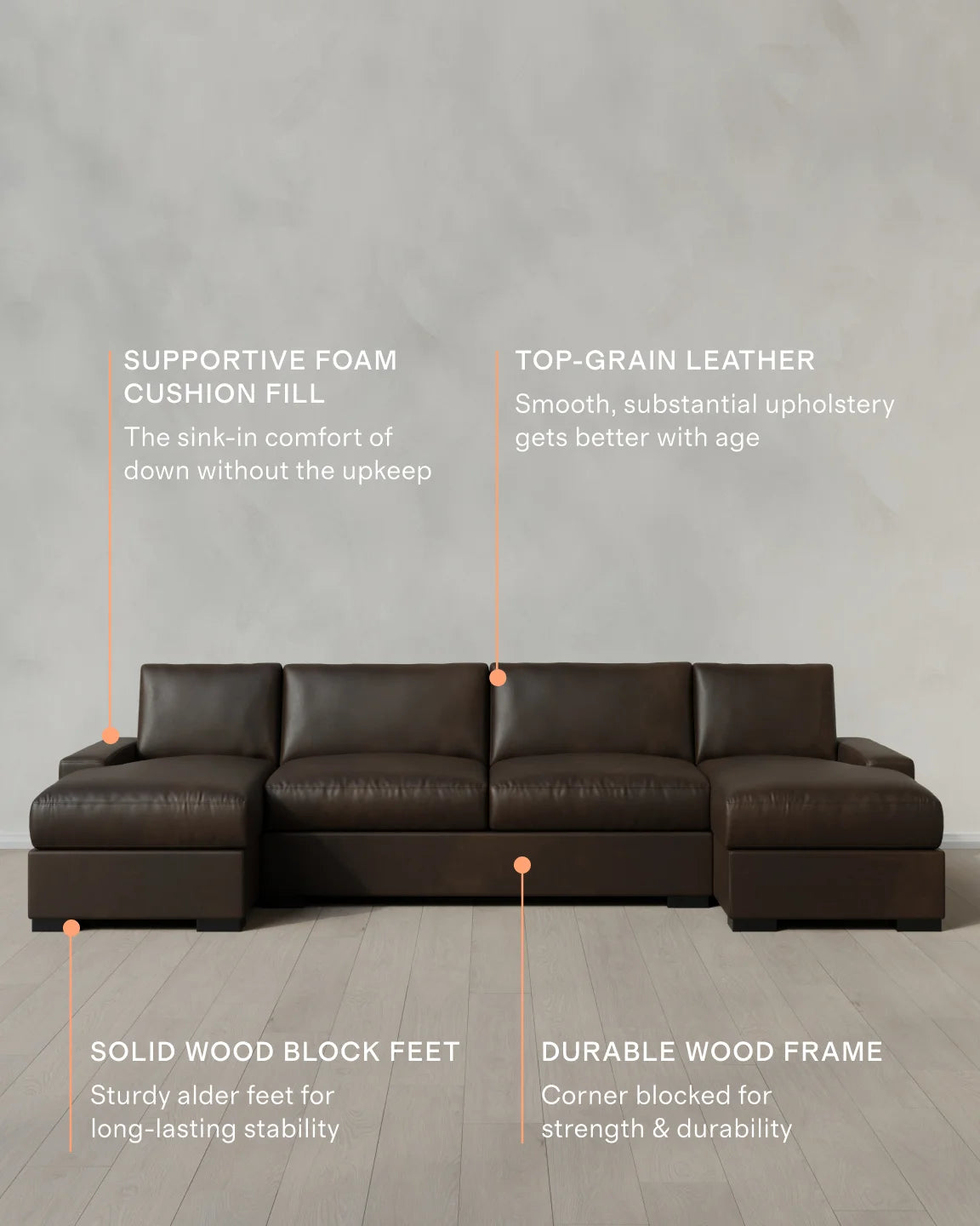 Stillman U Sectional in Leather - One Size / Auburn