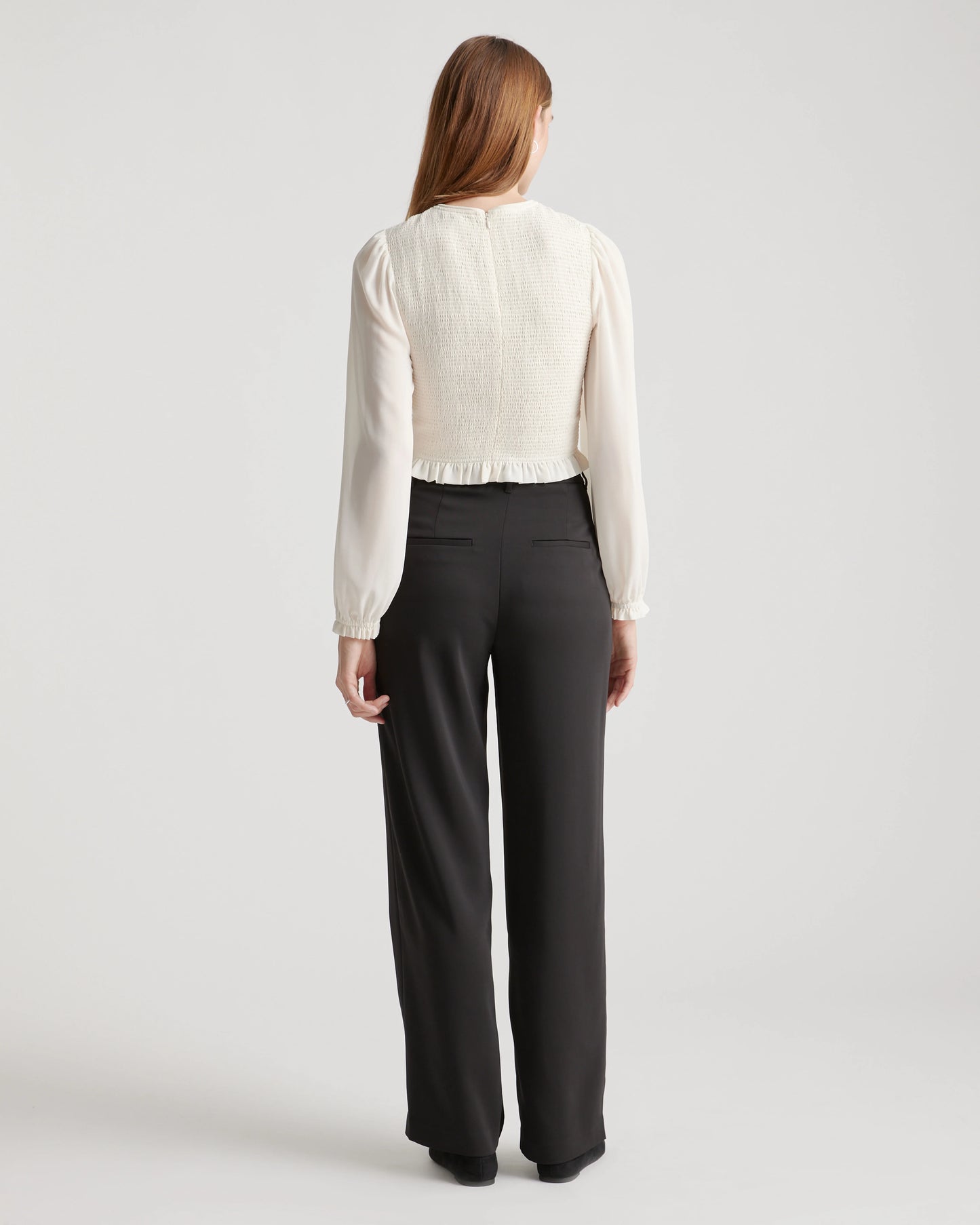 Chiffon Cropped Smocked Blouse - XS / Ivory