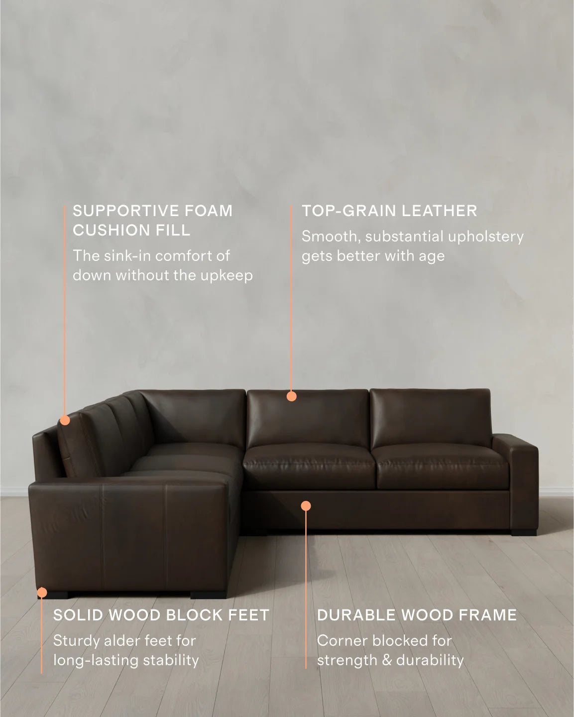 Stillman L Sectional in Leather - 116x116 / Auburn