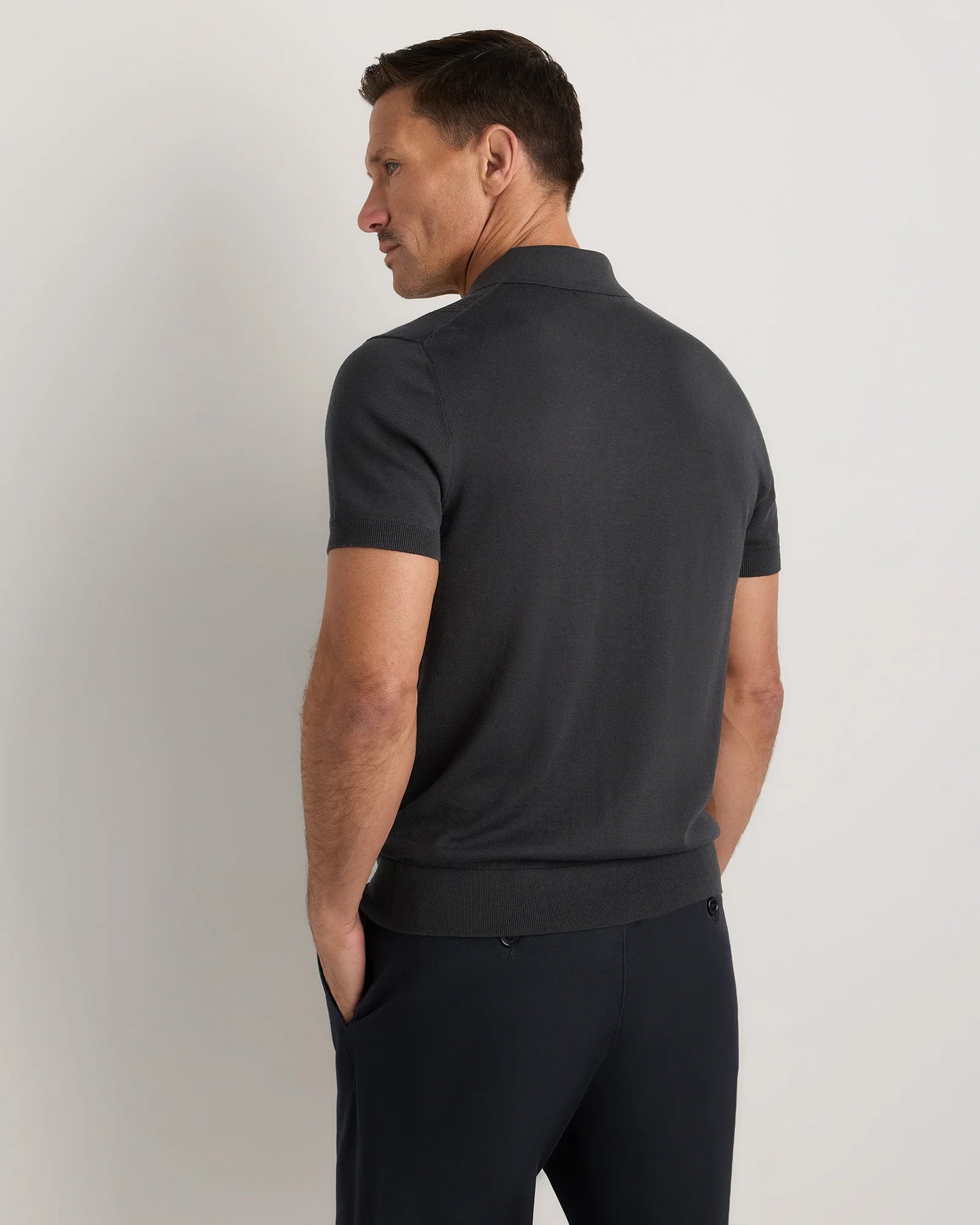 Cotton-Silk Ribbed Short Sleeve Sweater Polo - S / Speckled Beige