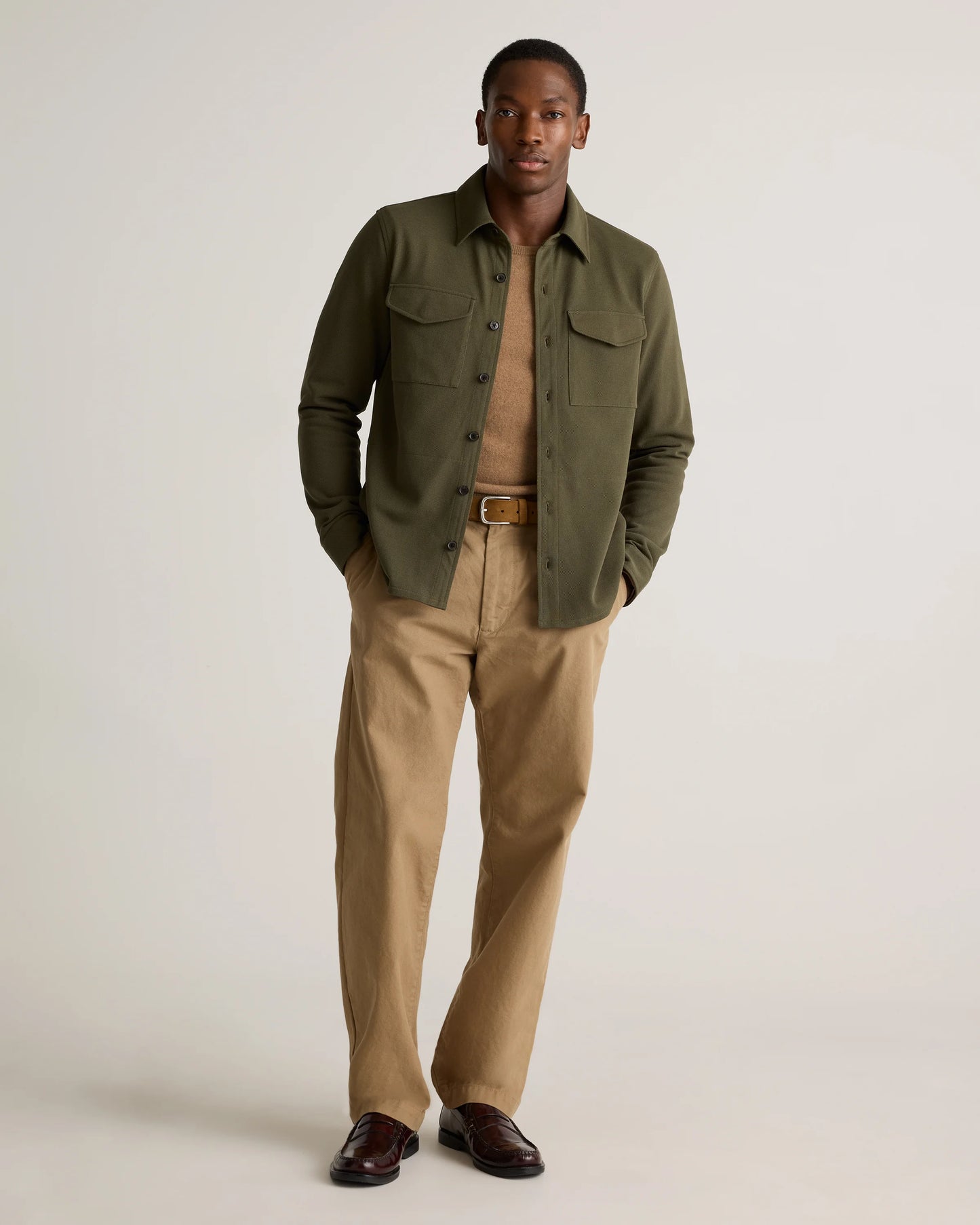 Cotton Pique Knit Overshirt - XS / Heather Charcoal