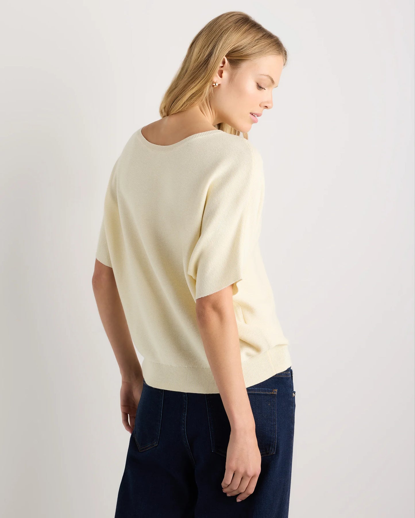 Lightweight Cotton Cashmere Link-Stitch Dolman Sweater - XS / Sugar Stone