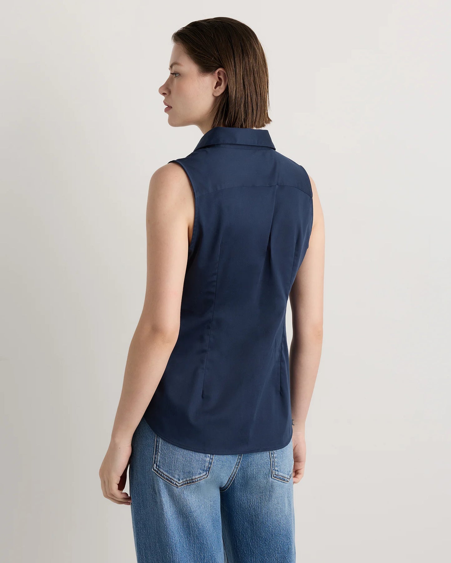 Organic Stretch Cotton Tailored Sleeveless Shirt - XS / Classic White