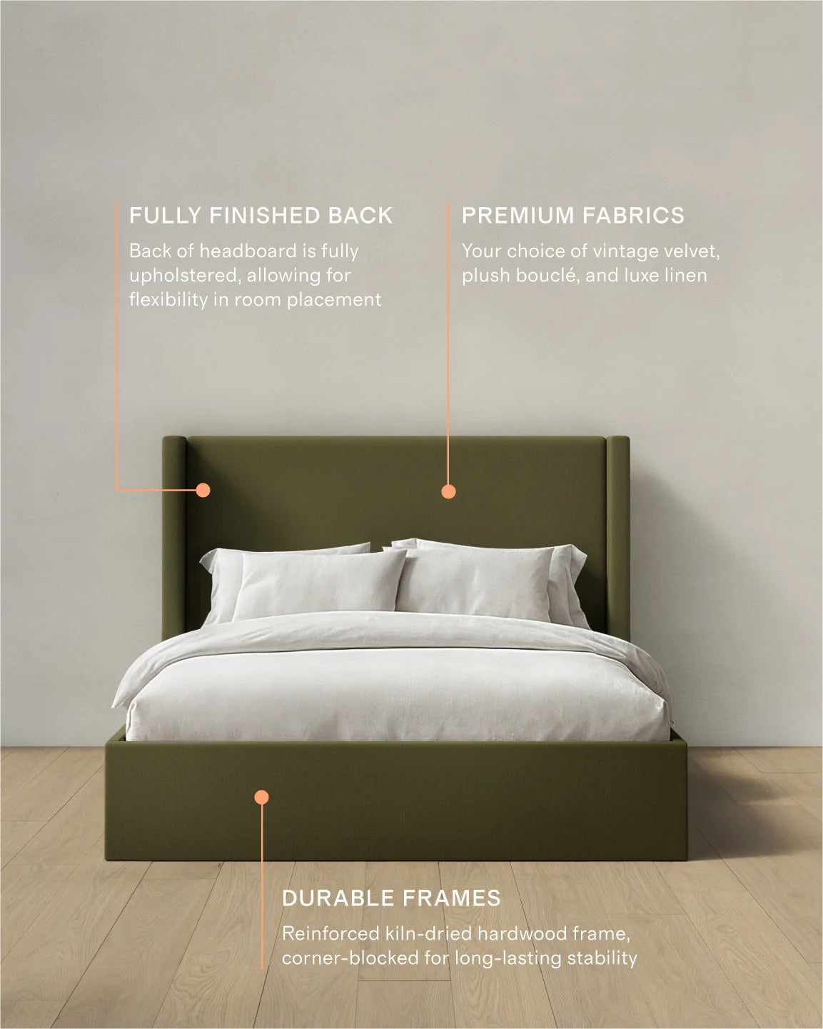 100% Linen Wingback Bed - Full / Canvas