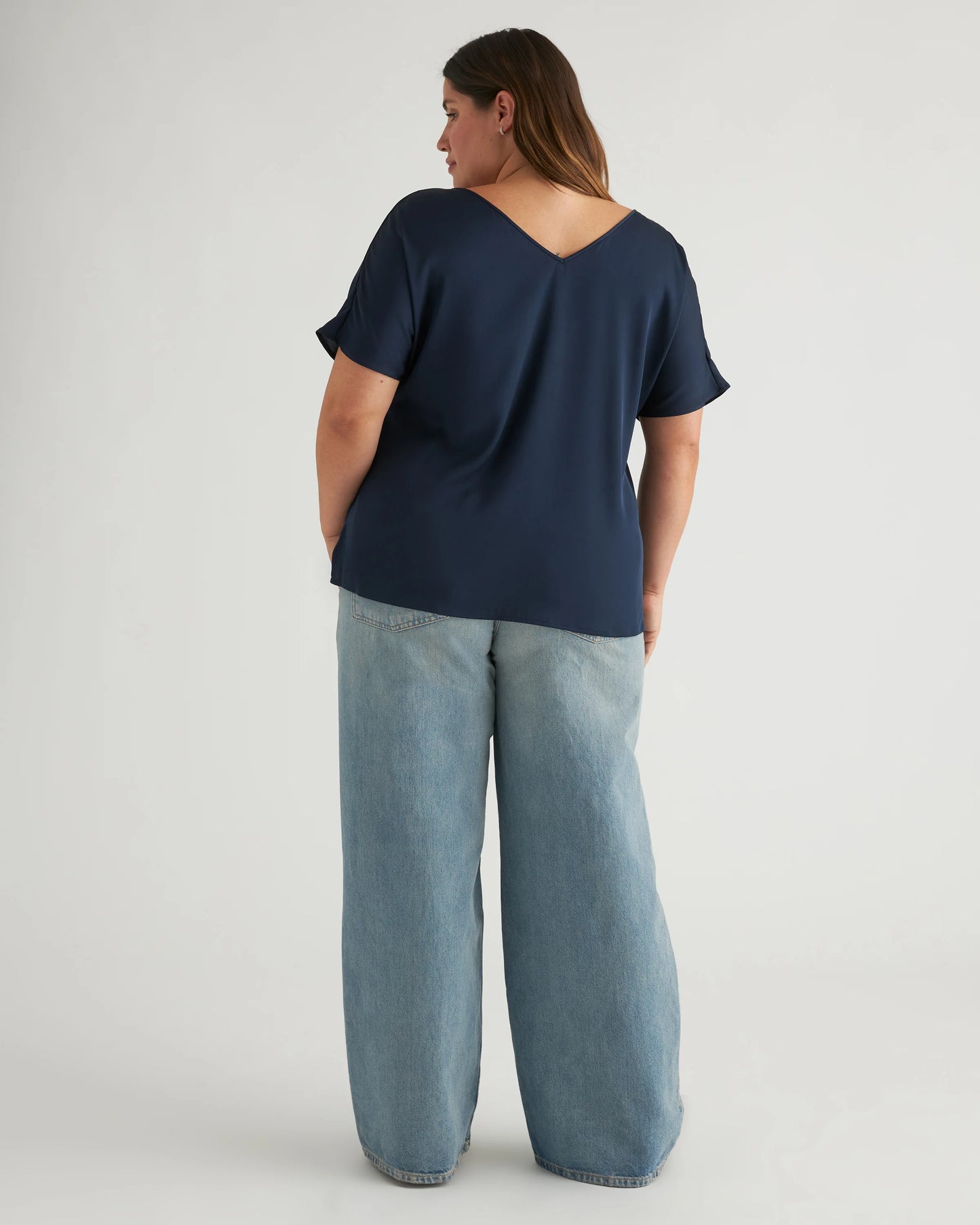 Washable Stretch Silk Reversible V-Neck Blouse - XS / Navy