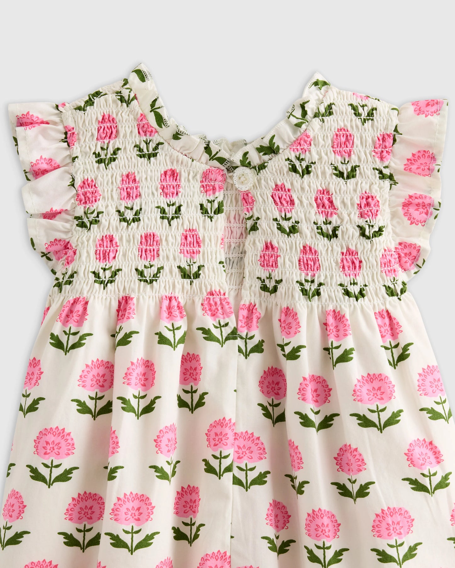 100% Organic Cotton Poplin Smocked Flutter Sleeve Dress - 2T / Blue Ditsy Floral