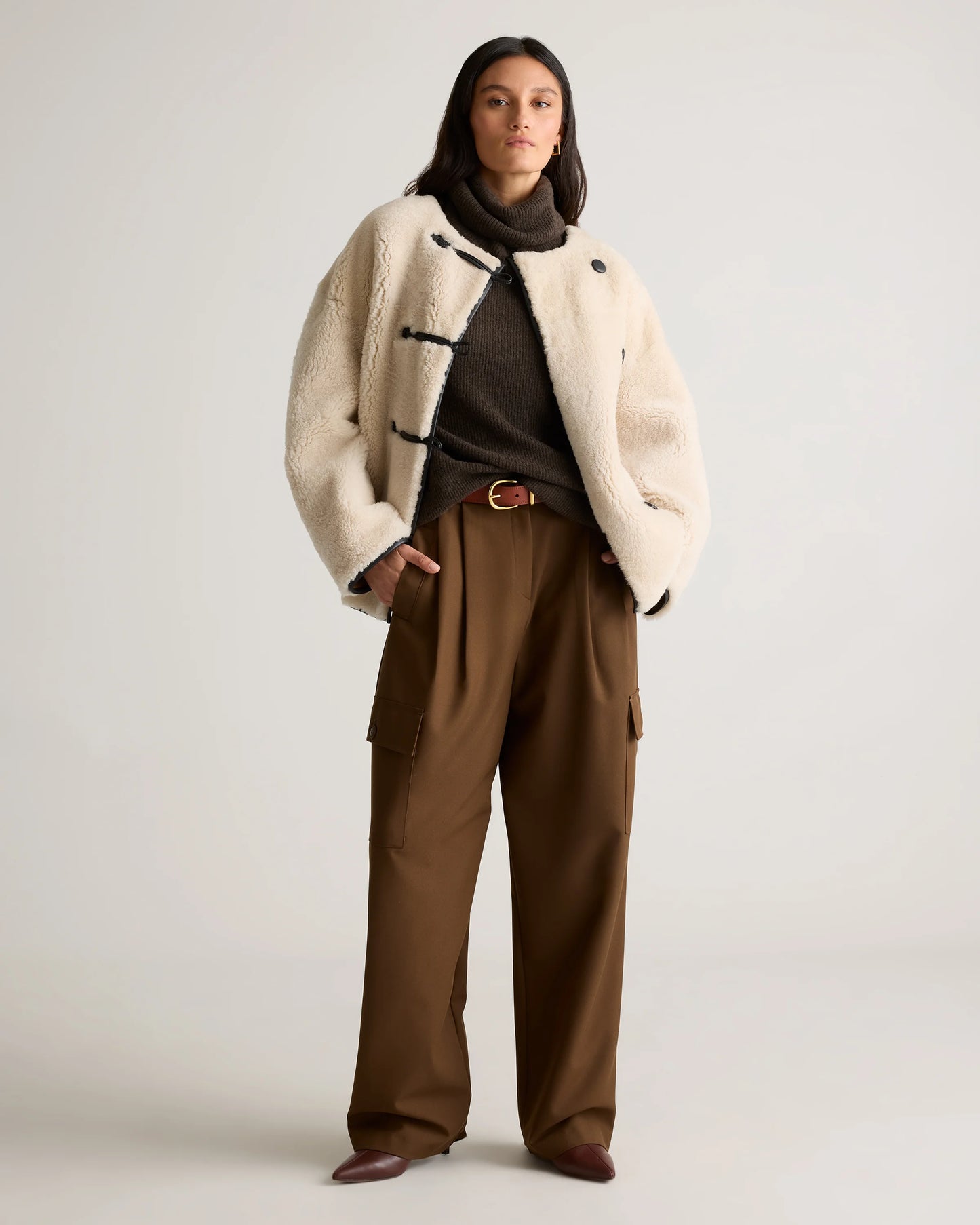 100% Shearling Duffle Jacket - XS / Cream Shearling