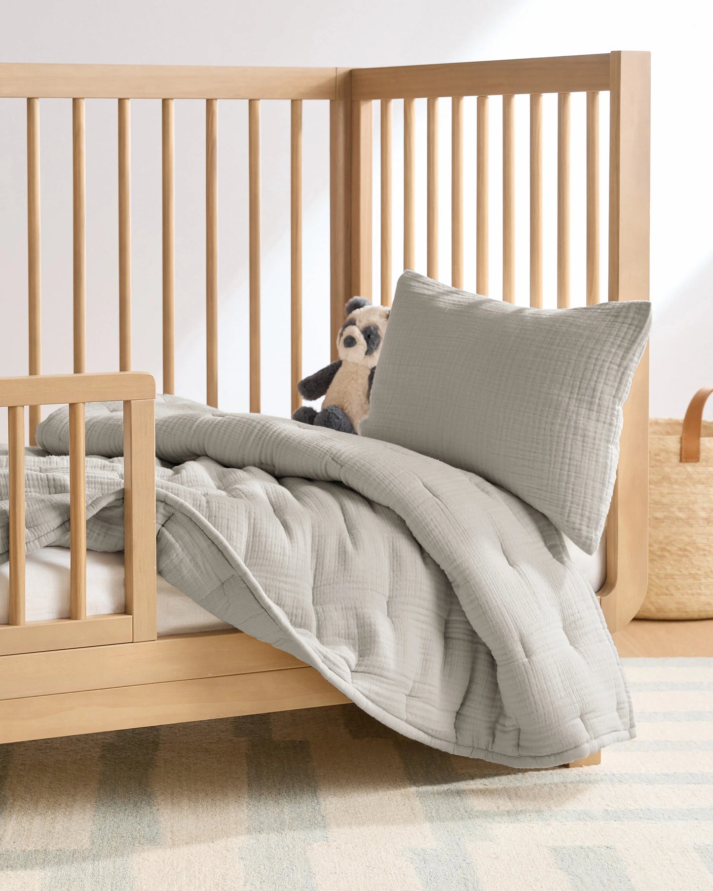Organic Cotton Gauze Toddler Quilt & Sham Set - One Size / White