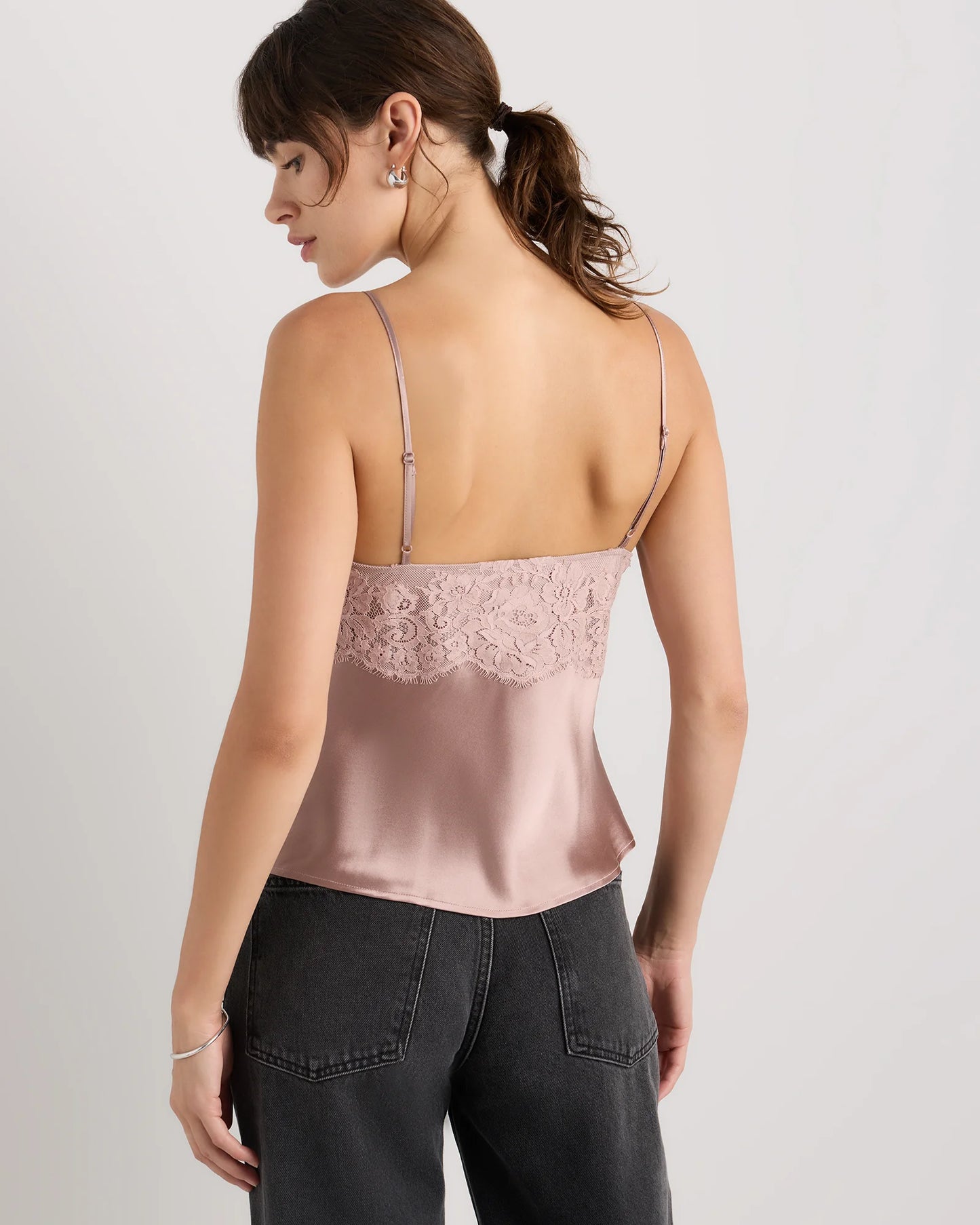100% Washable Silk Lace Cutout Cami - XS / Black