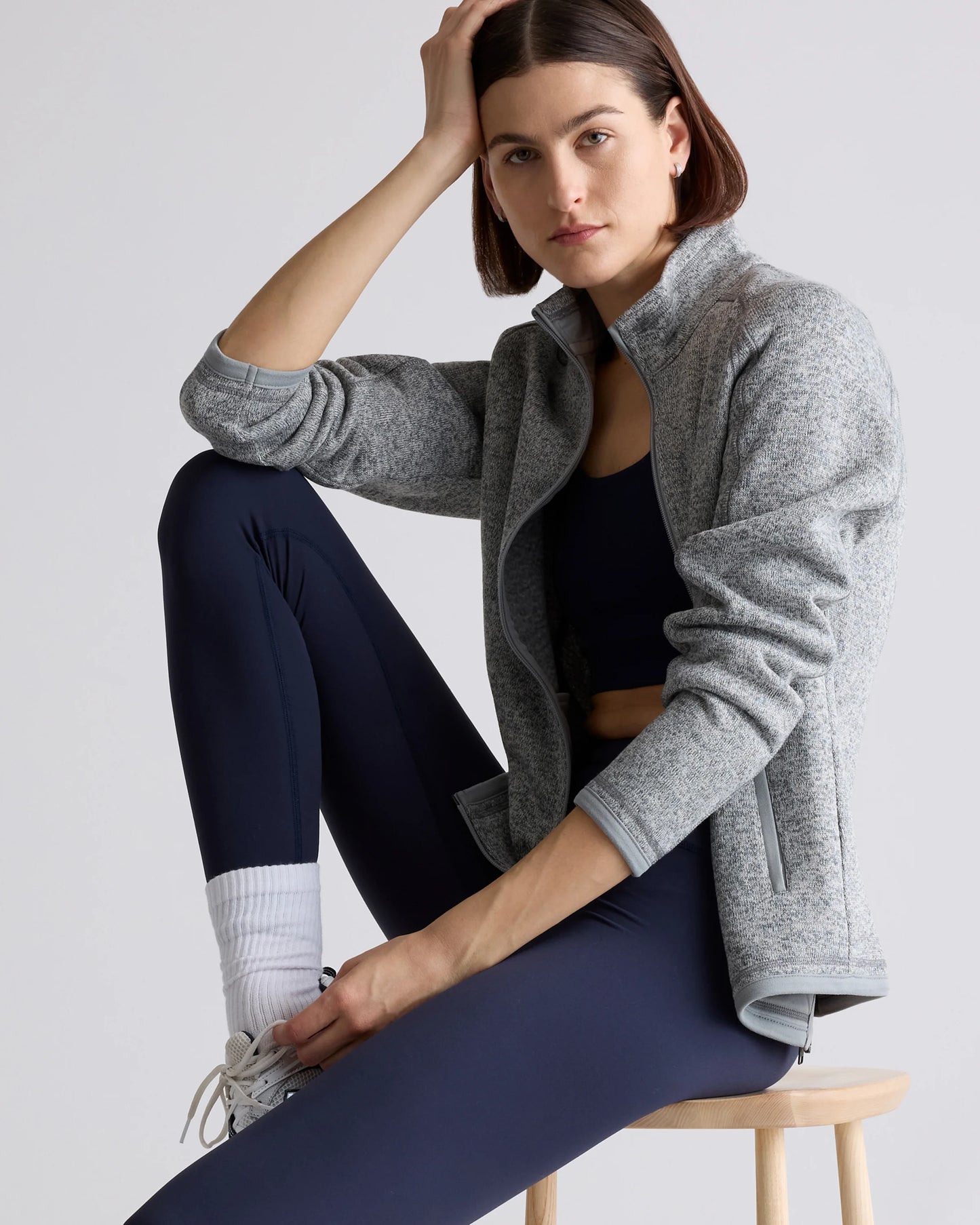 Sweater-Knit Fleece Full-Zip Jacket - XS / Heather Mineral Green