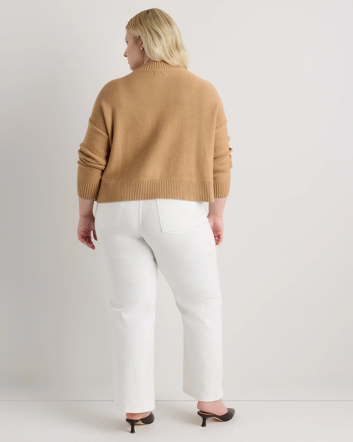 100% Organic Cotton Cropped Cardigan - 1X / Speckled Beige