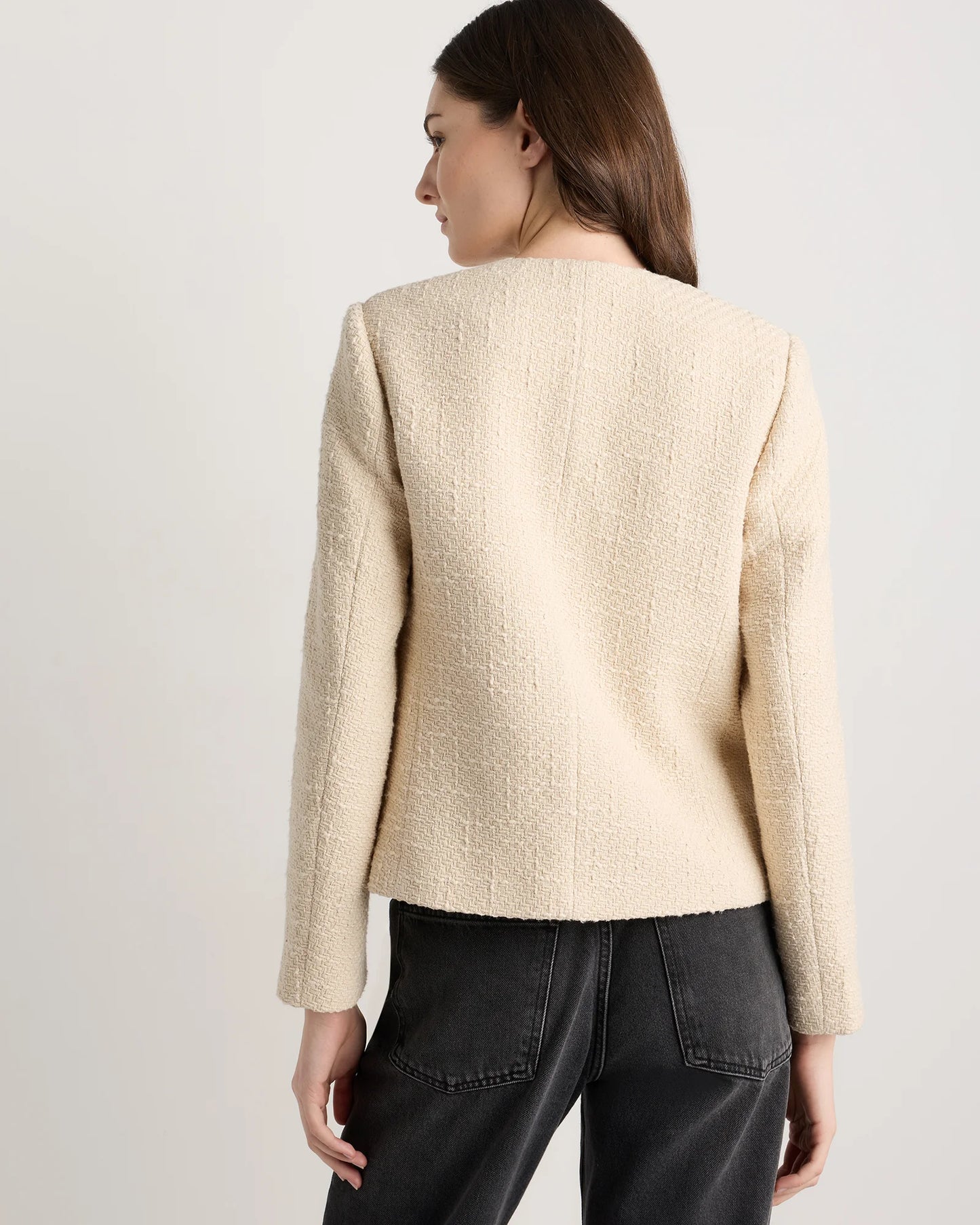 Tweed Collarless Jacket - XS / Deep Navy