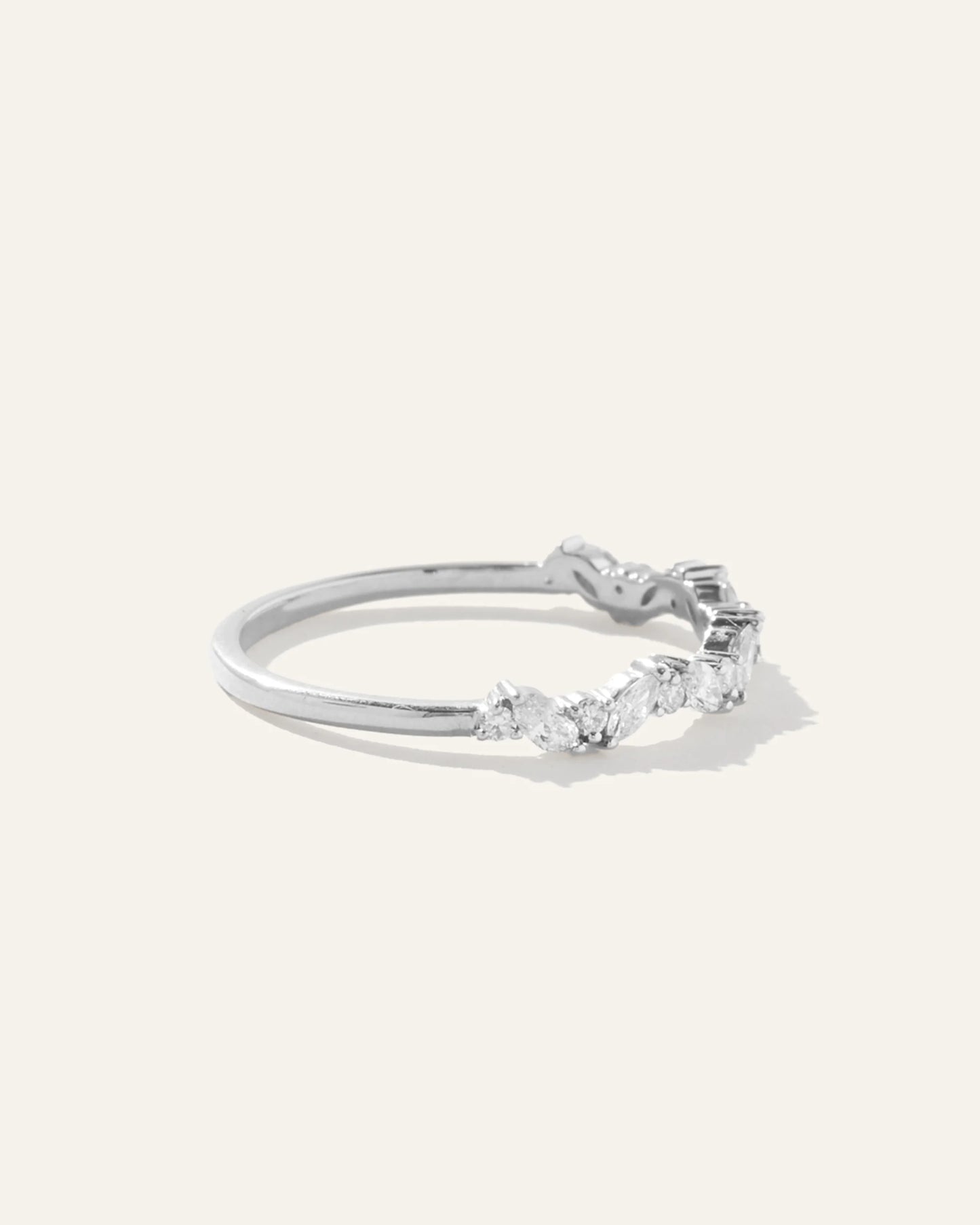 14K Gold Diamond Slanted Marquise and Round Band - 4 / White Gold