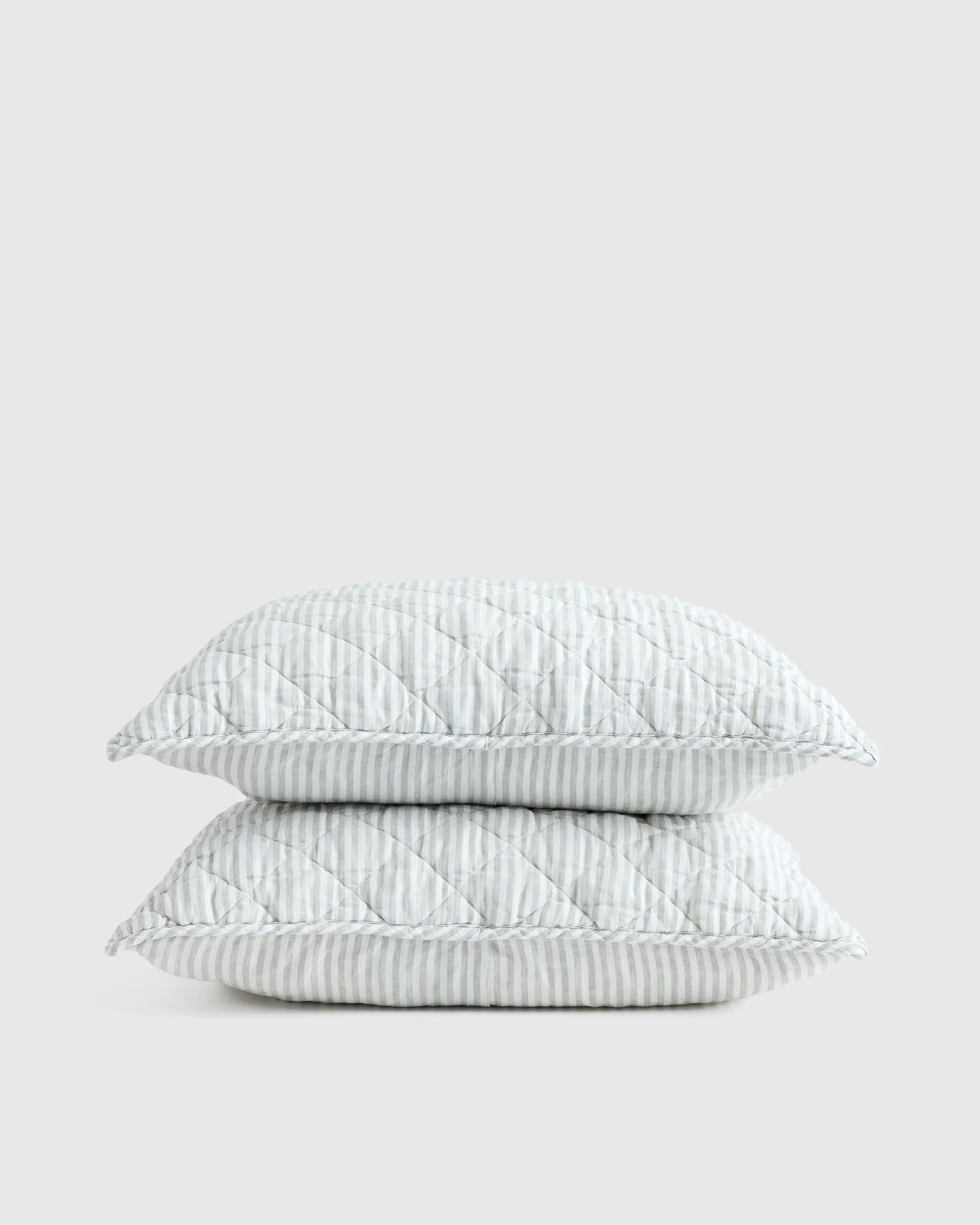 European Linen Stripe Quilted Sham Set - Standard / Natural/White Stripe