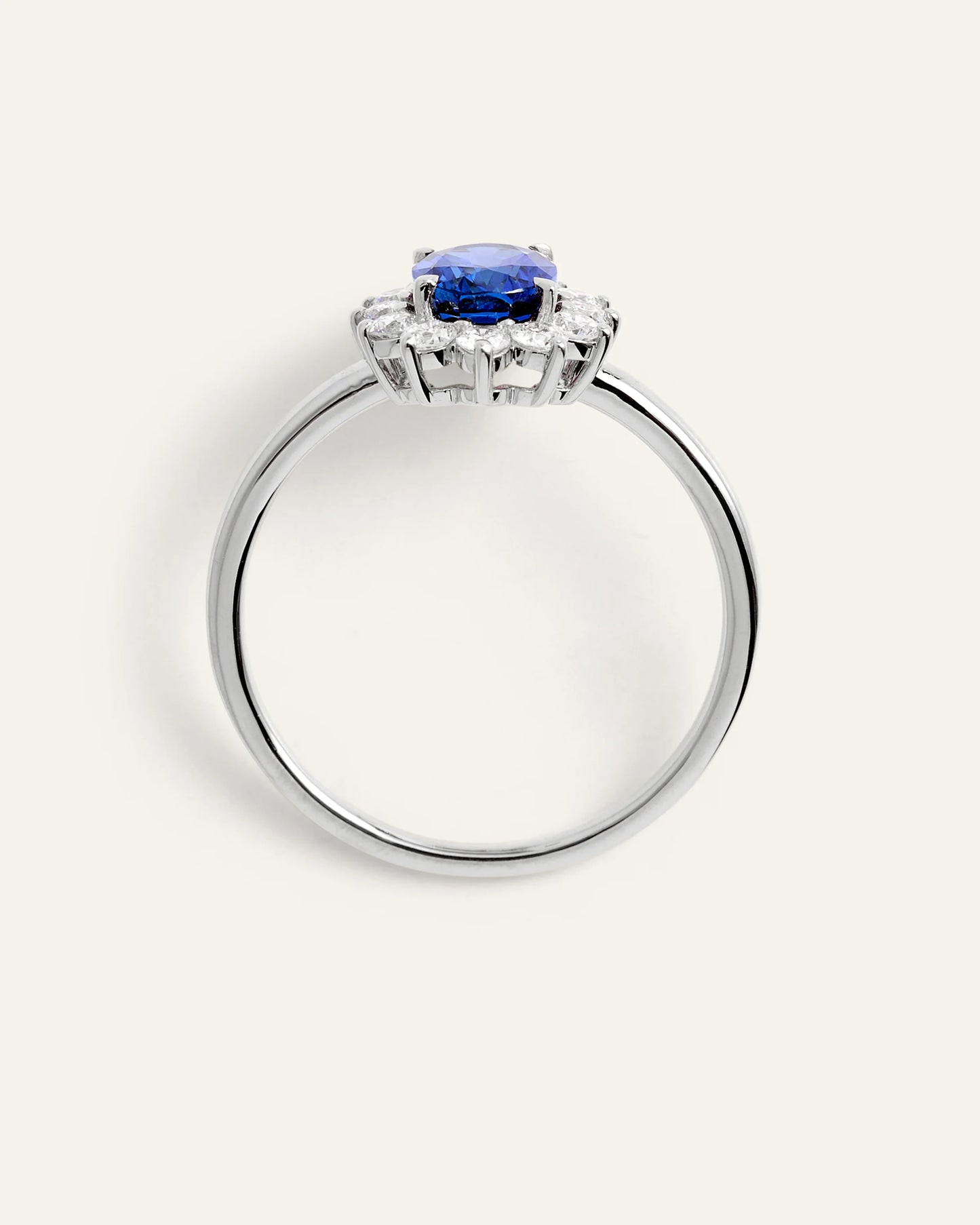 14K Gold Lab Grown Diamond and Blue Sapphire Halo Ring - 4 / Yellow Gold